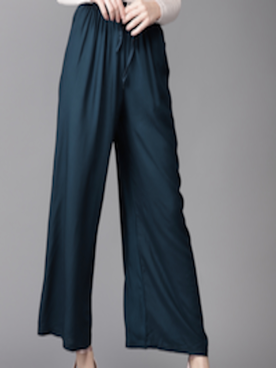 Buy HERE&NOW Women Navy Blue Solid Wide Leg Palazzos - Palazzos for ...