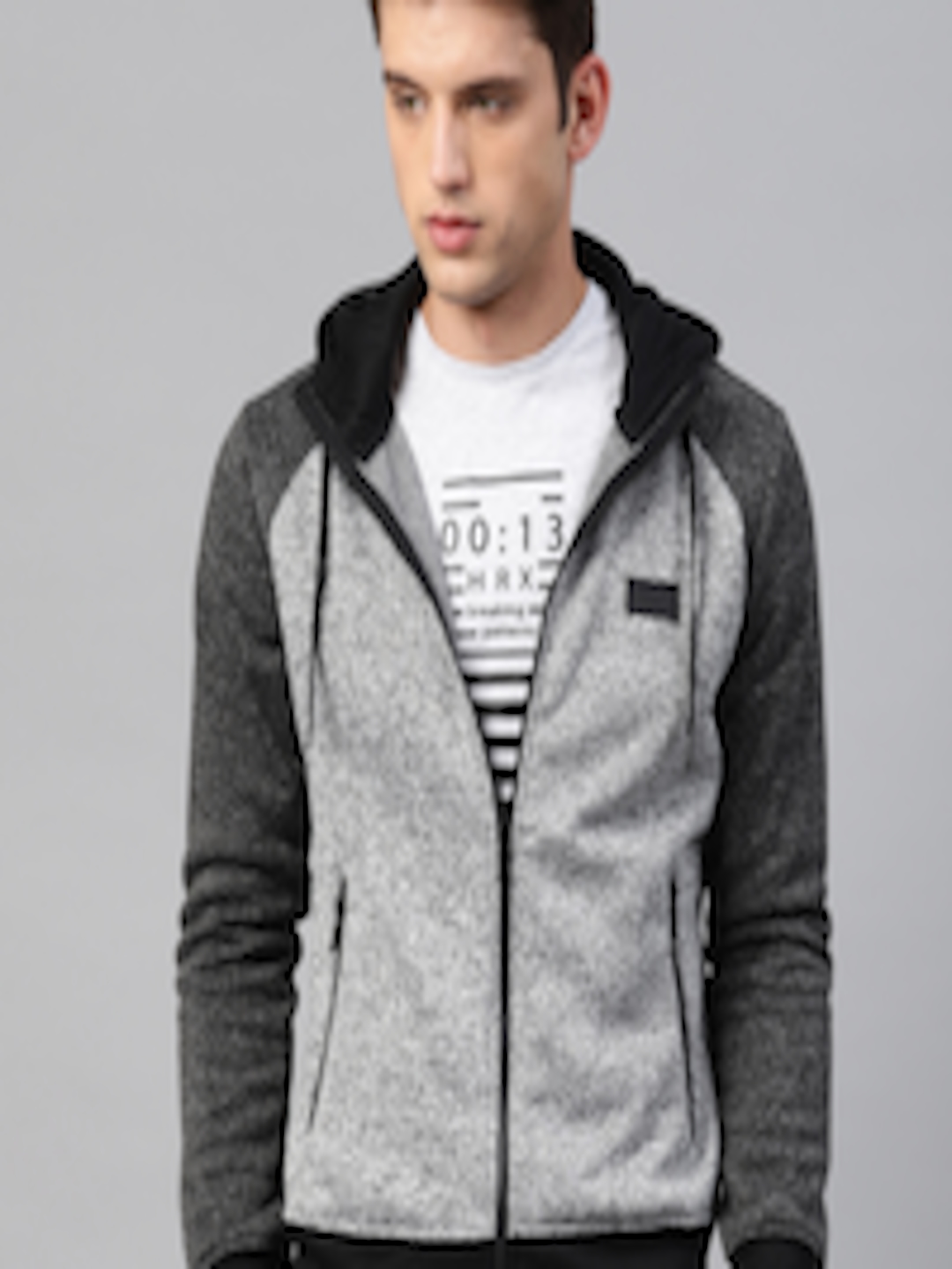 Buy HRX By Hrithik Roshan Men Grey Solid Outdoor Hooded Sweatshirt ...