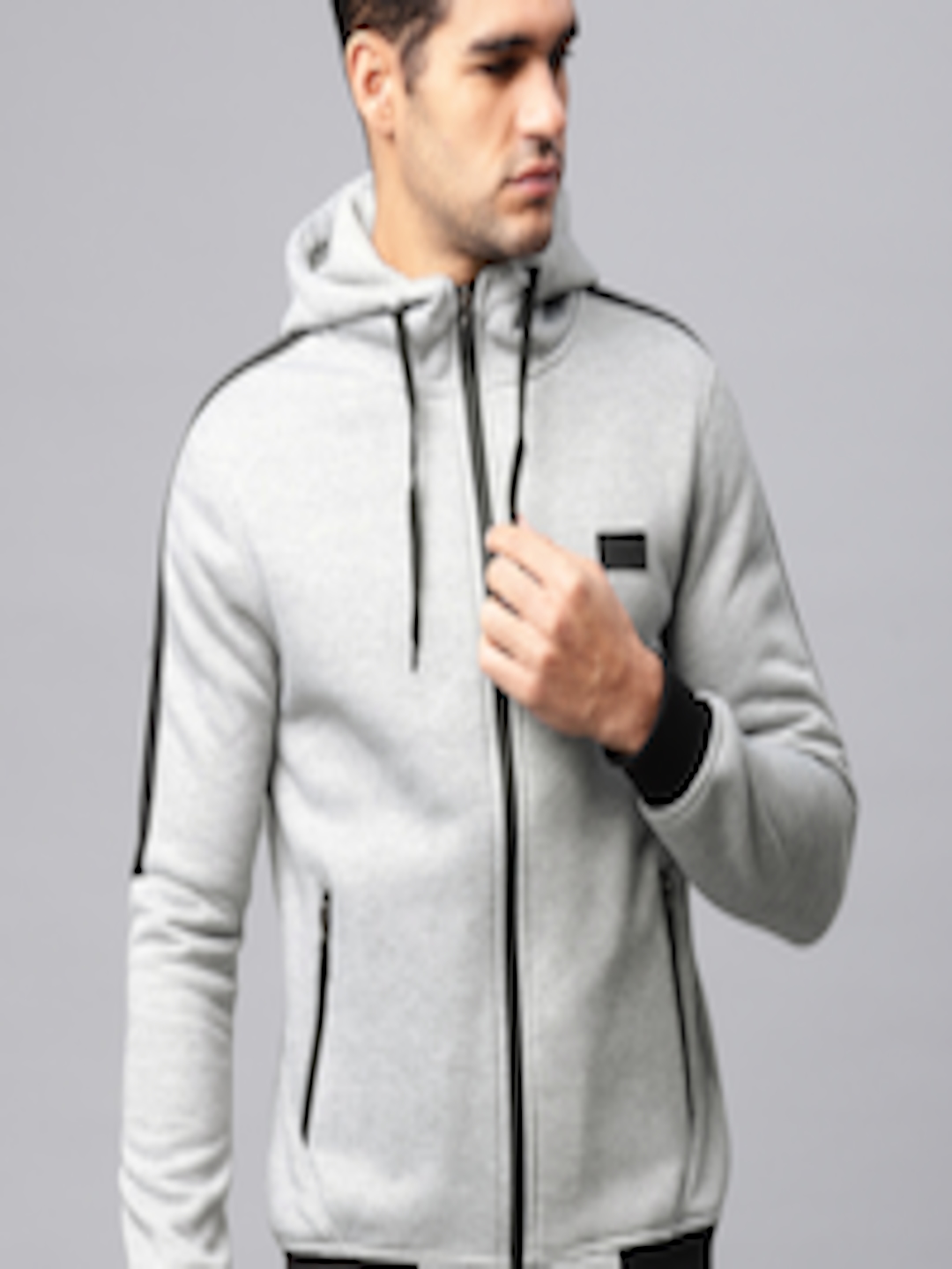 Buy HRX By Hrithik Roshan Men Grey Solid Hooded Sweatshirt ...