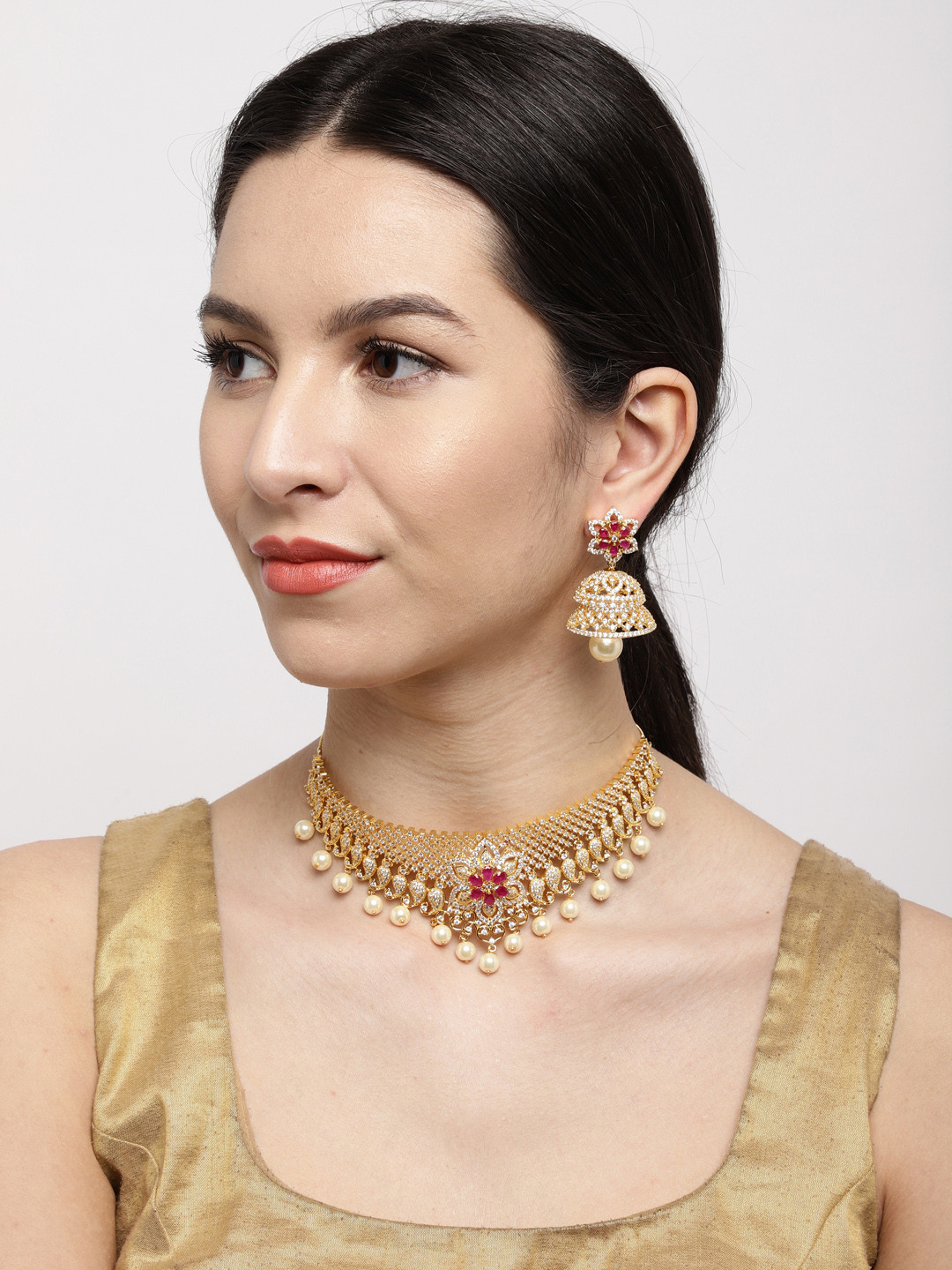 Buy Kushal's Fashion Jewellery Gold Toned Stone Studded Jewellery Set