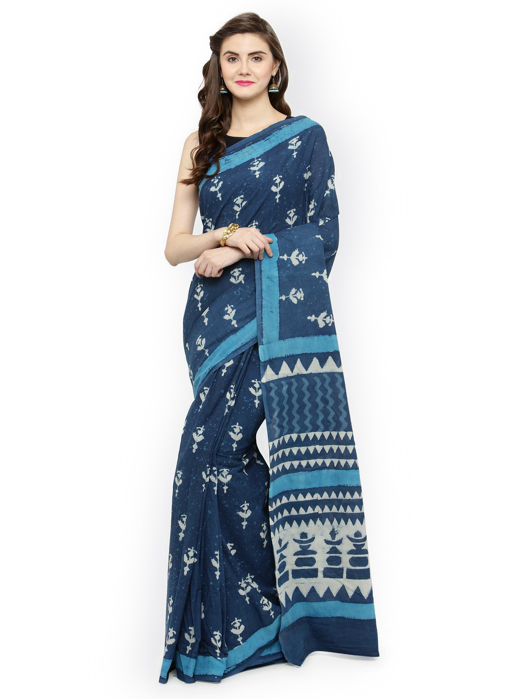 Jaipur Cotton Sarees Online Shopping Buy Geroo Jaipur Blue Printed Pure Cotton Saree - Sarees for Women