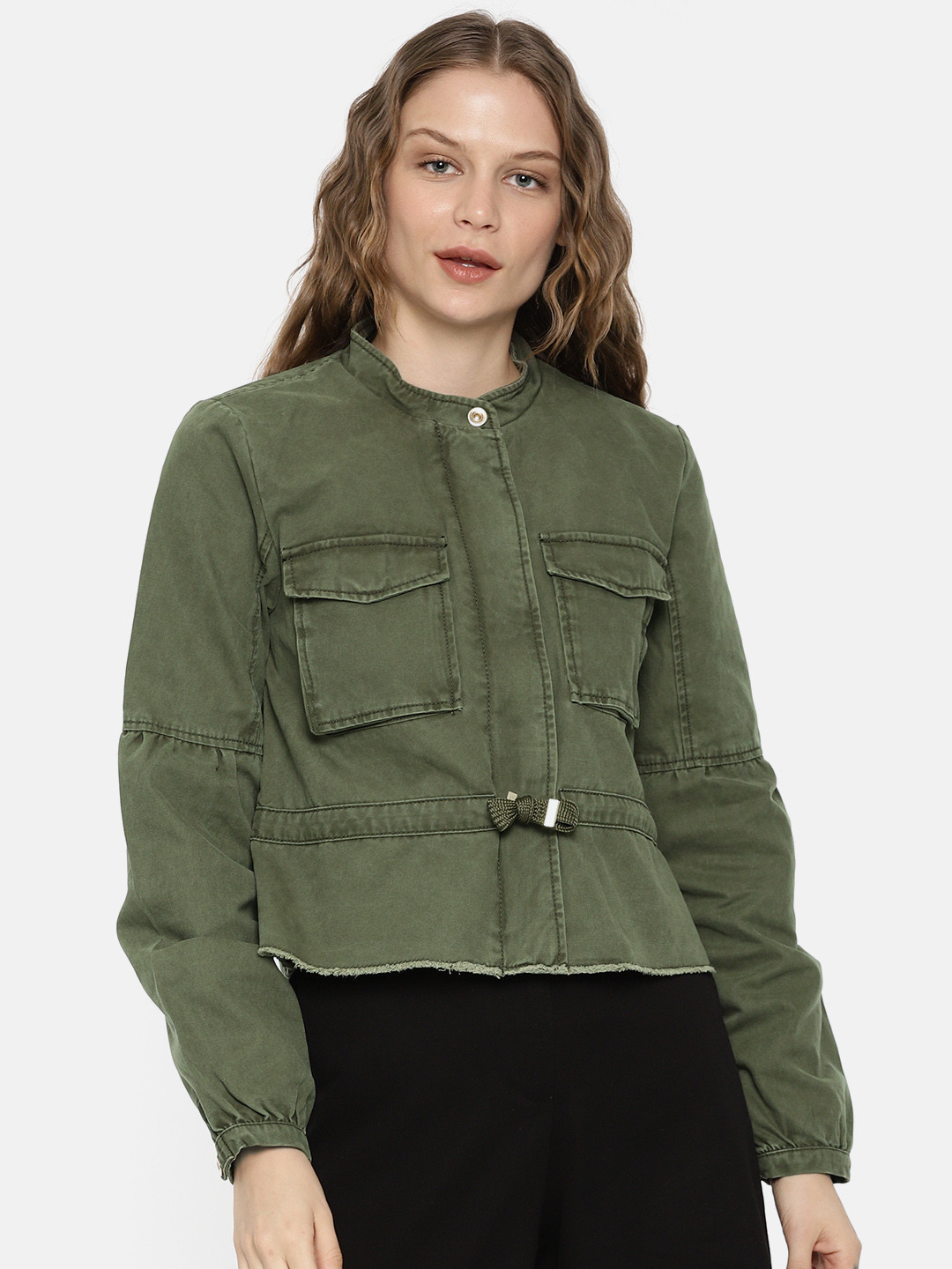 Buy ONLY Women Olive Green Solid Denim Jacket Jackets for Women