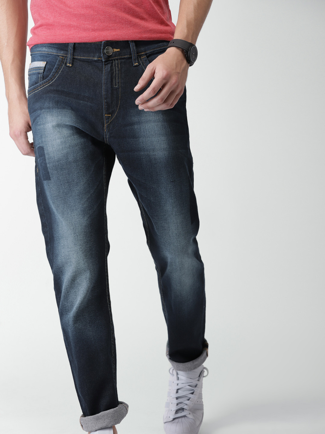 Buy Mast & Harbour Men Blue Slim Tapered Fit Mid Rise Clean Look