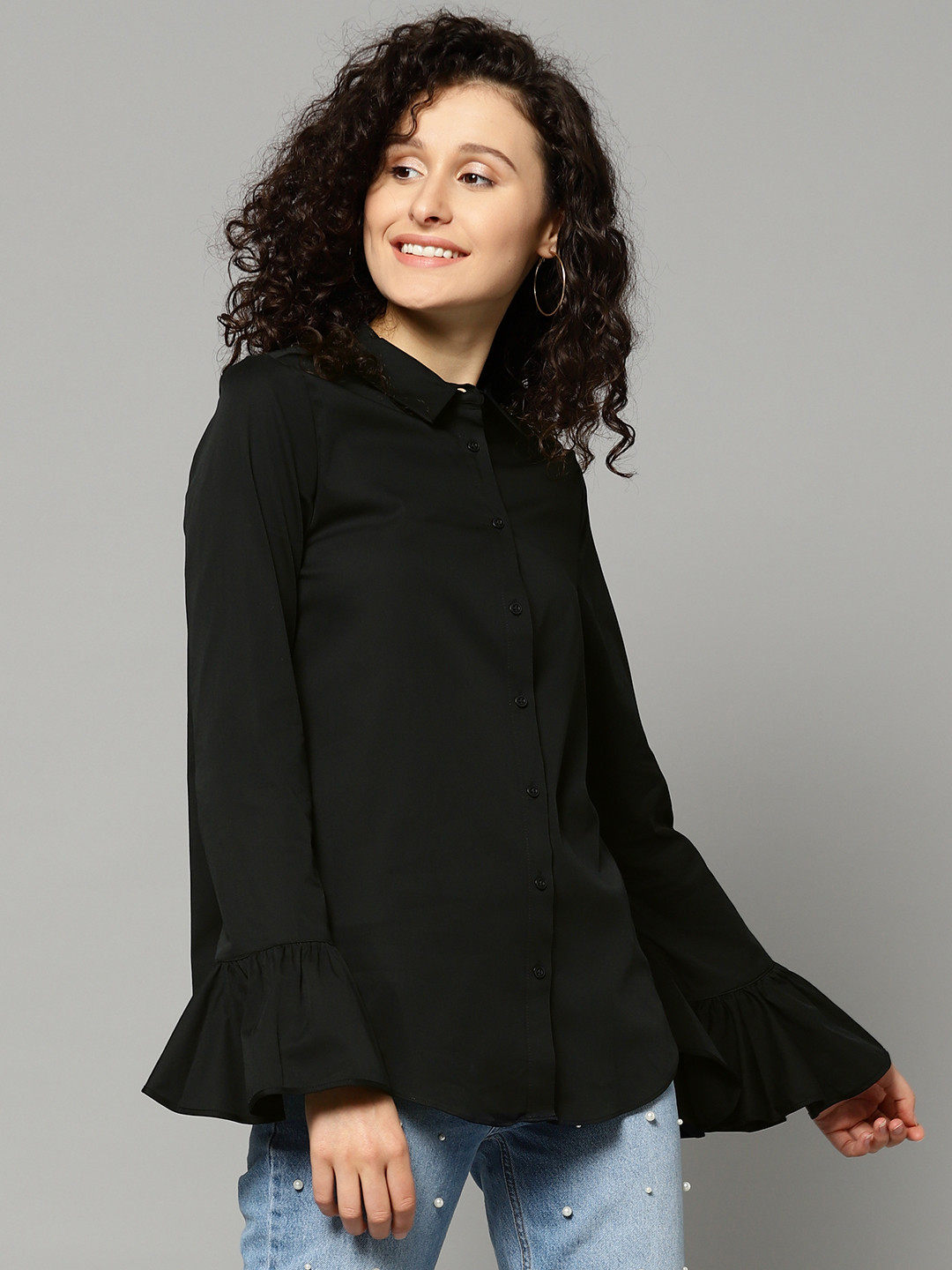 Buy Marks & Spencer Women Black Regular Fit Solid Casual Shirt Shirts