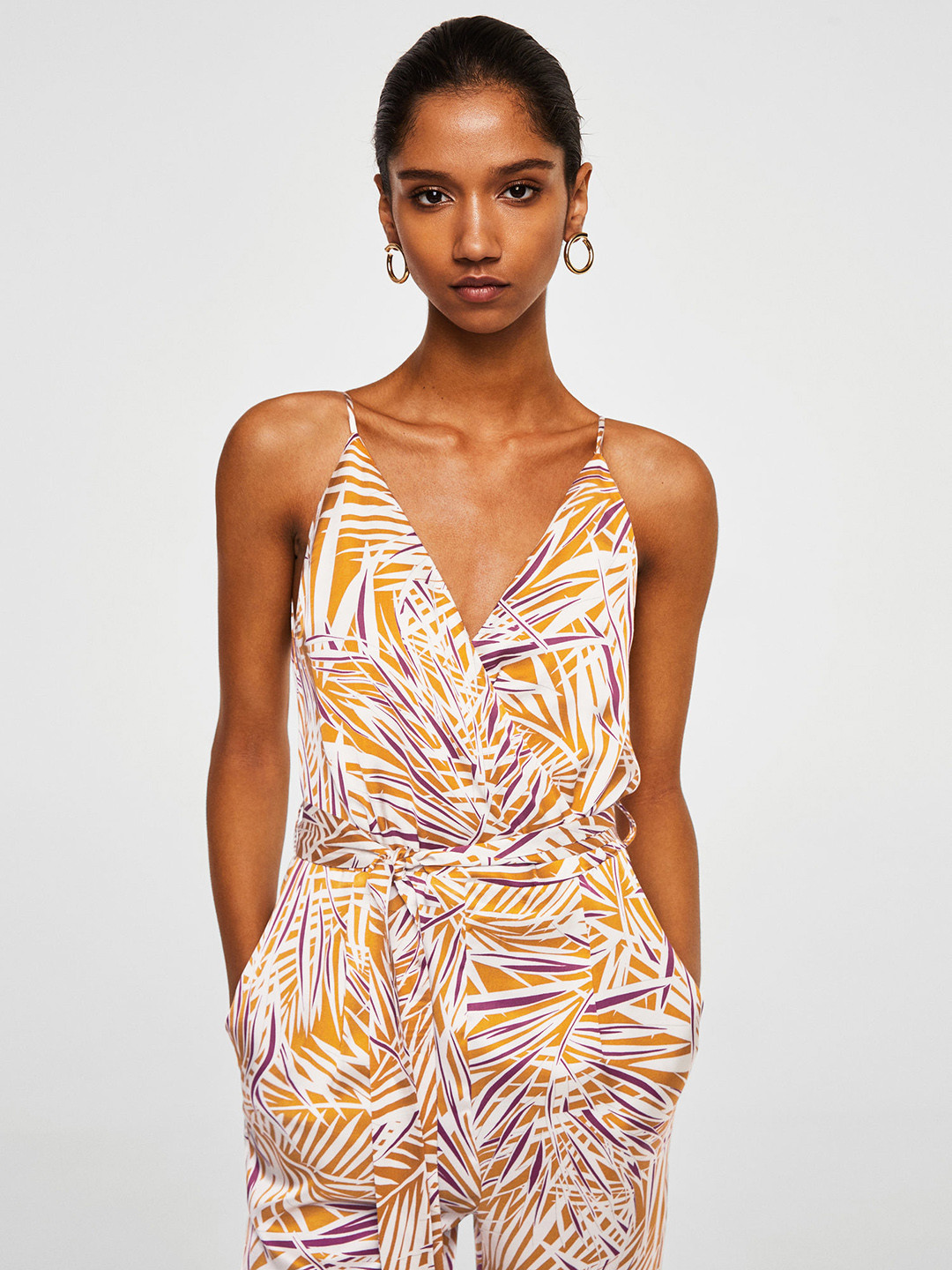 Buy MANGO Beige & Mustard Brown Printed Basic Jumpsuit Jumpsuit for