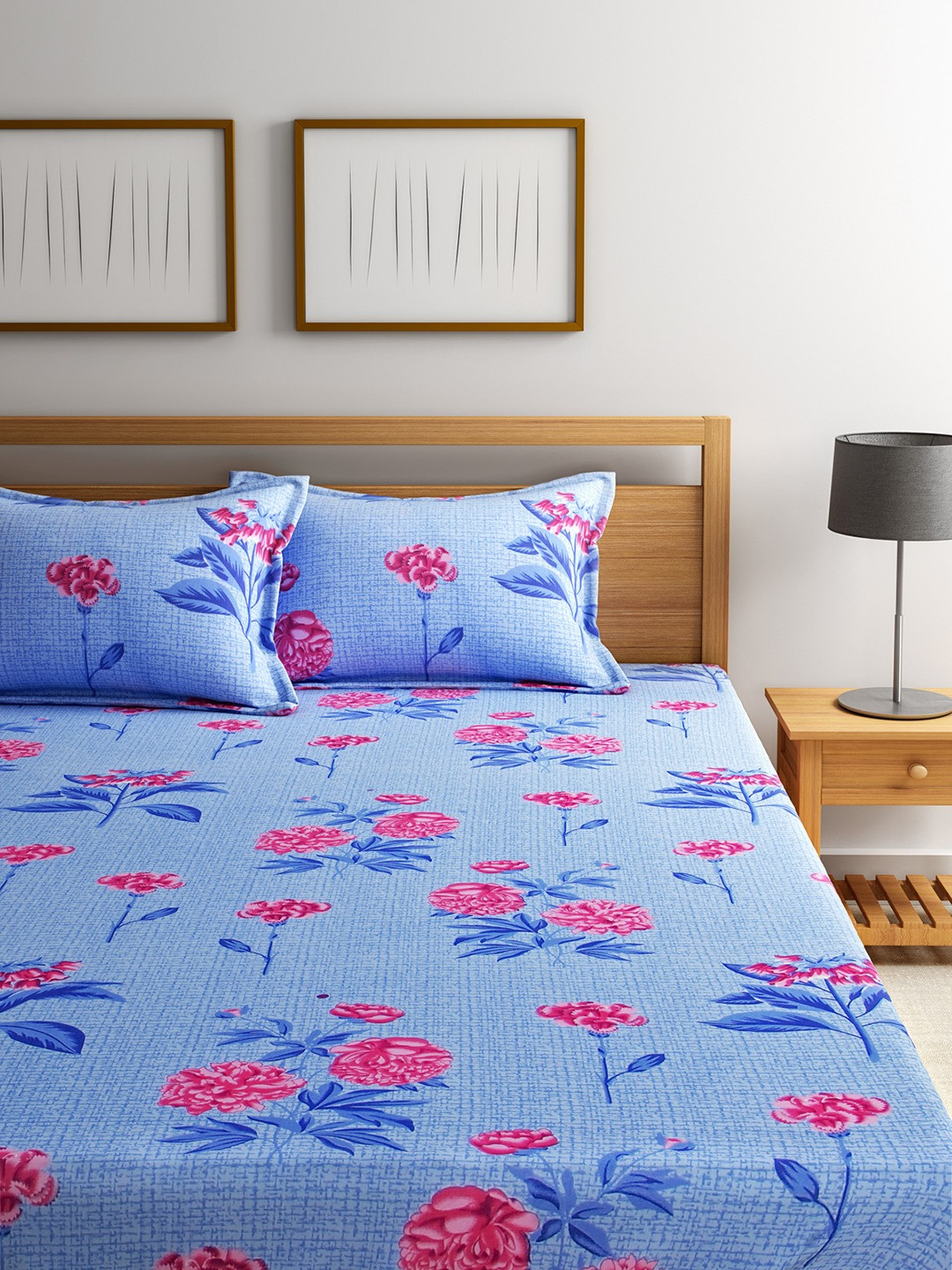 Buy Home Sizzler Blue Printed Flat 144 TC Cotton 1 Queen Bedsheet With