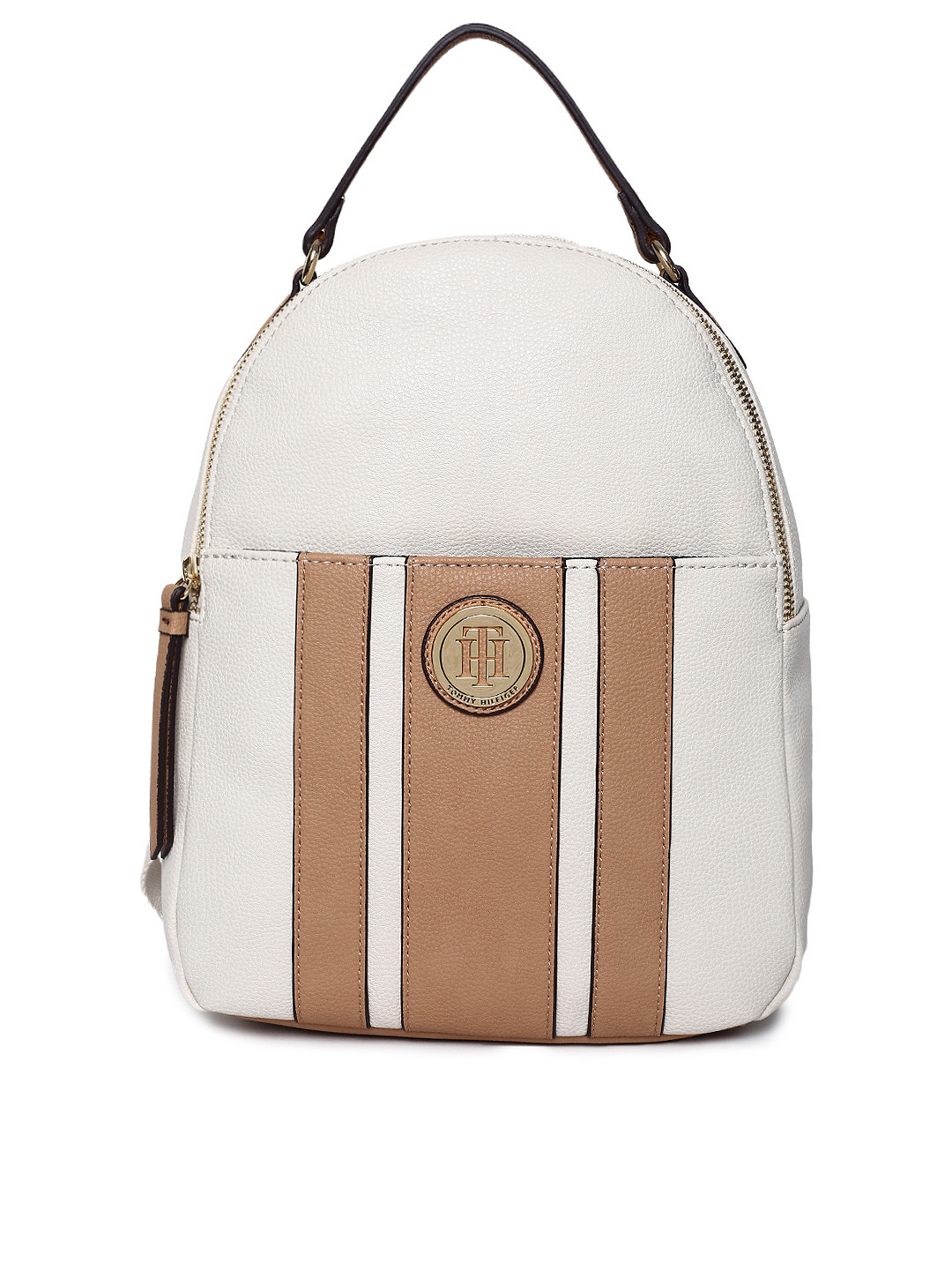Buy Tommy Hilfiger Women White & Brown Textured Backpack Backpacks