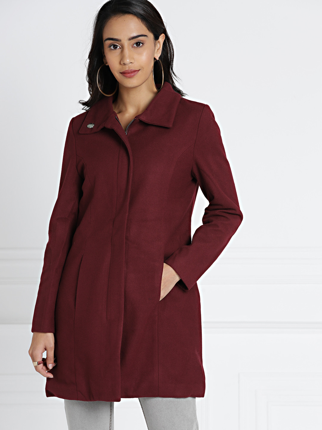 Buy All About You Women Maroon Solid Longline Coat Coats for Women