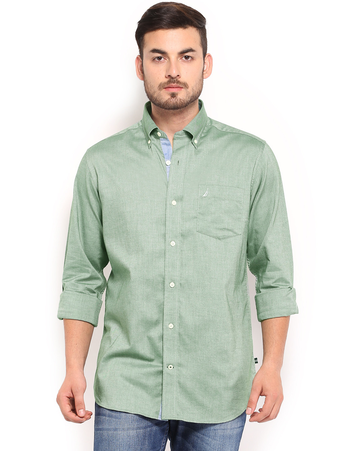 Buy Nautica Men Green Slim Fit Casual Shirt Shirts for Men 465447