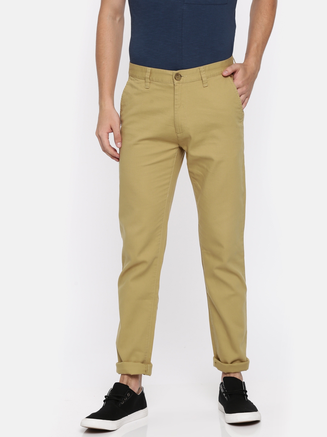 Buy Peter England Men Khaki Super Slim Fit Solid Chinos - Trousers for ...