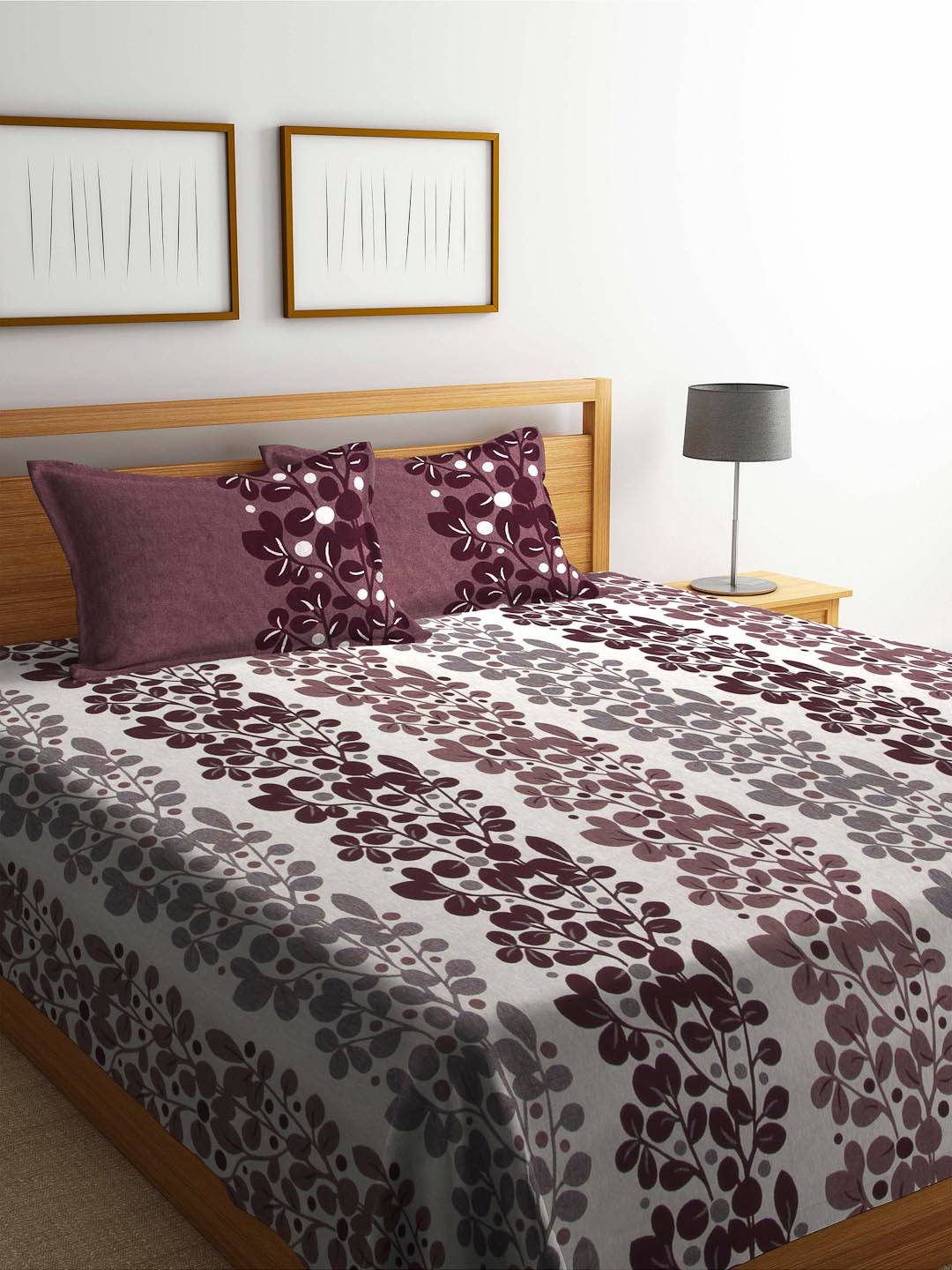 Buy Romee Burgundy 120 TC Polycotton Bed Cover With 2 Pillow Covers