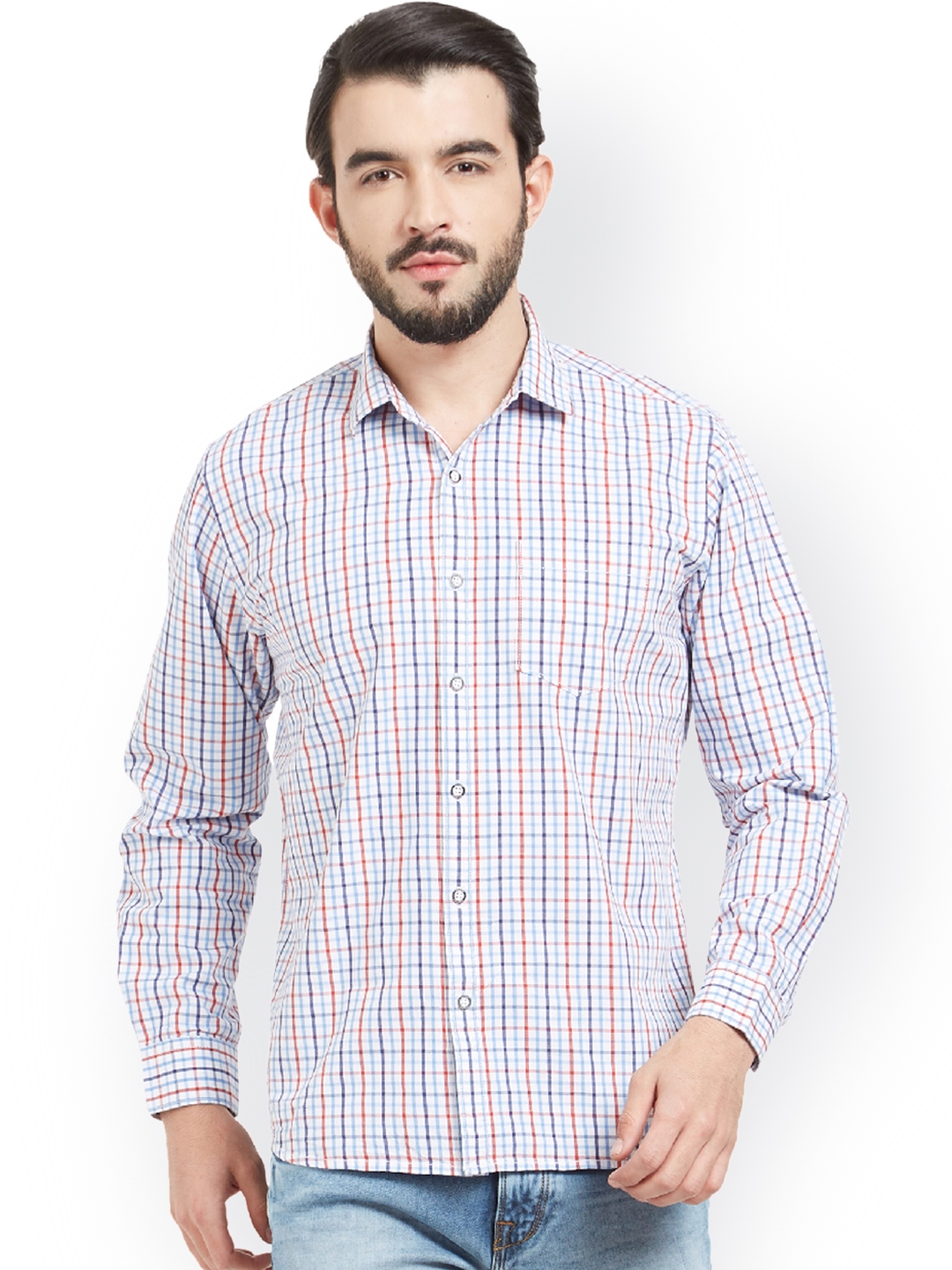 Buy VULCAN Men White & Blue Slim Fit Checked Casual Shirt - Shirts for ...