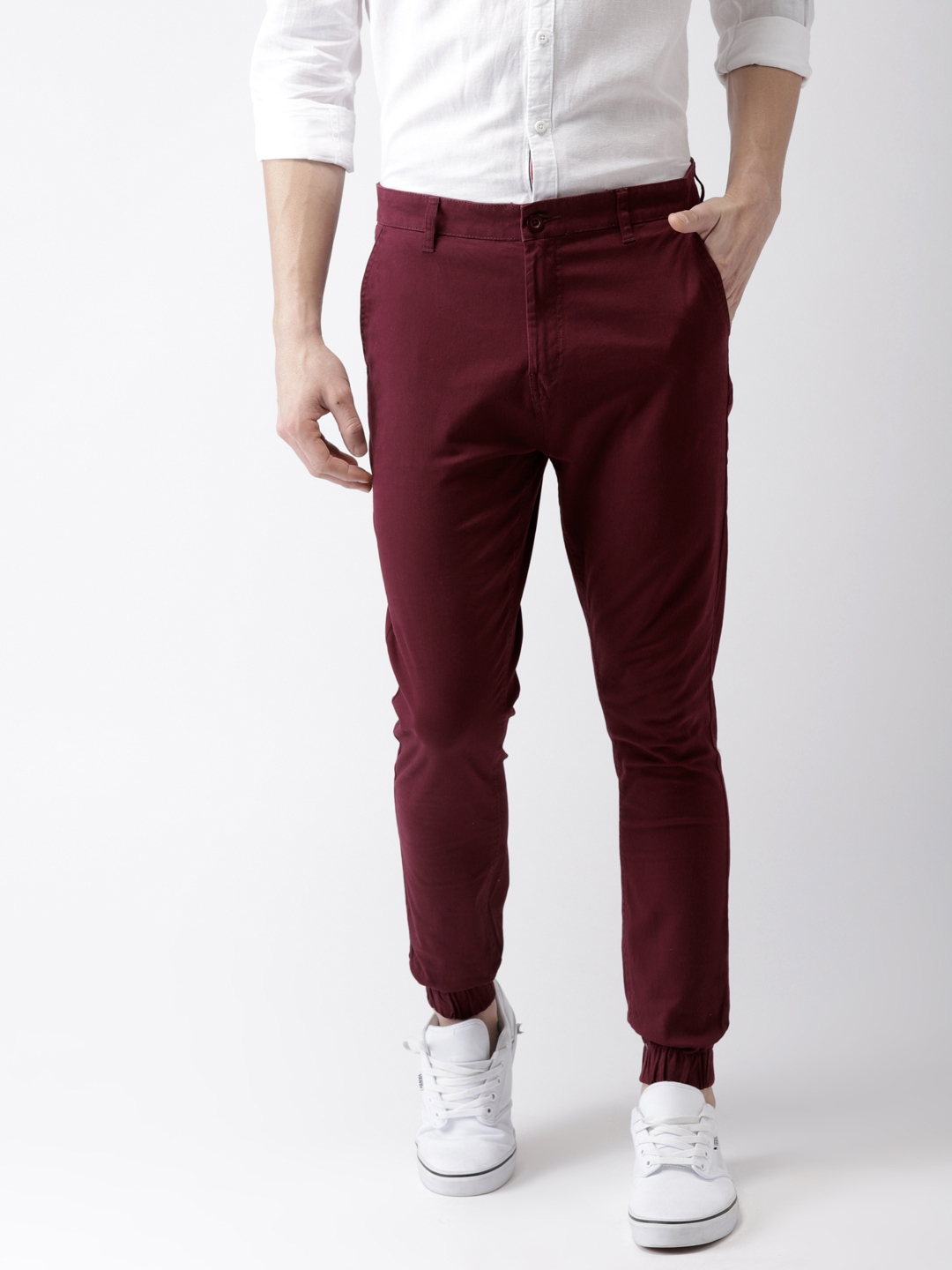 Buy HIGHLANDER Men Maroon Slim Fit Solid Regular Trousers - Trousers ...