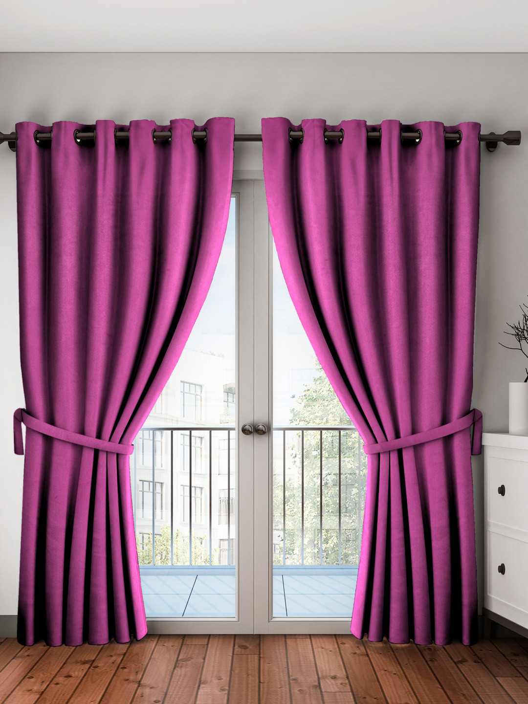 Buy Storyhome Set Of 2 Purple Black Out Door Curtains Curtains And