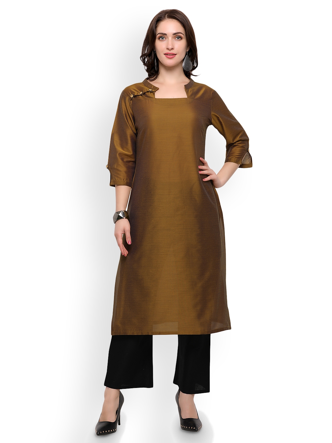 Buy Inddus Women Bronze Toned And Black Solid Kurta With Palazzos Kurta Sets For Women 4701123 8437