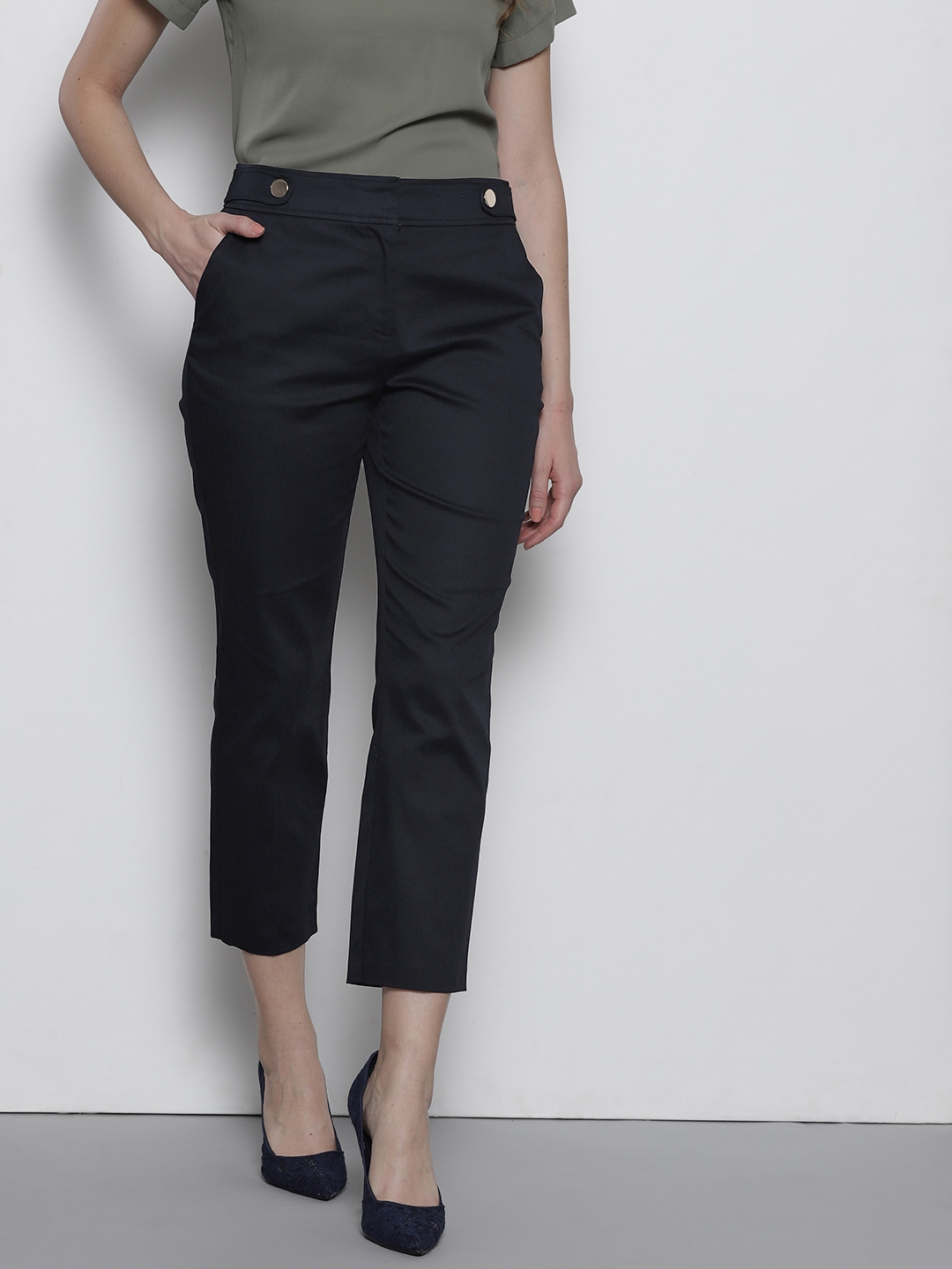 navy pleated trousers