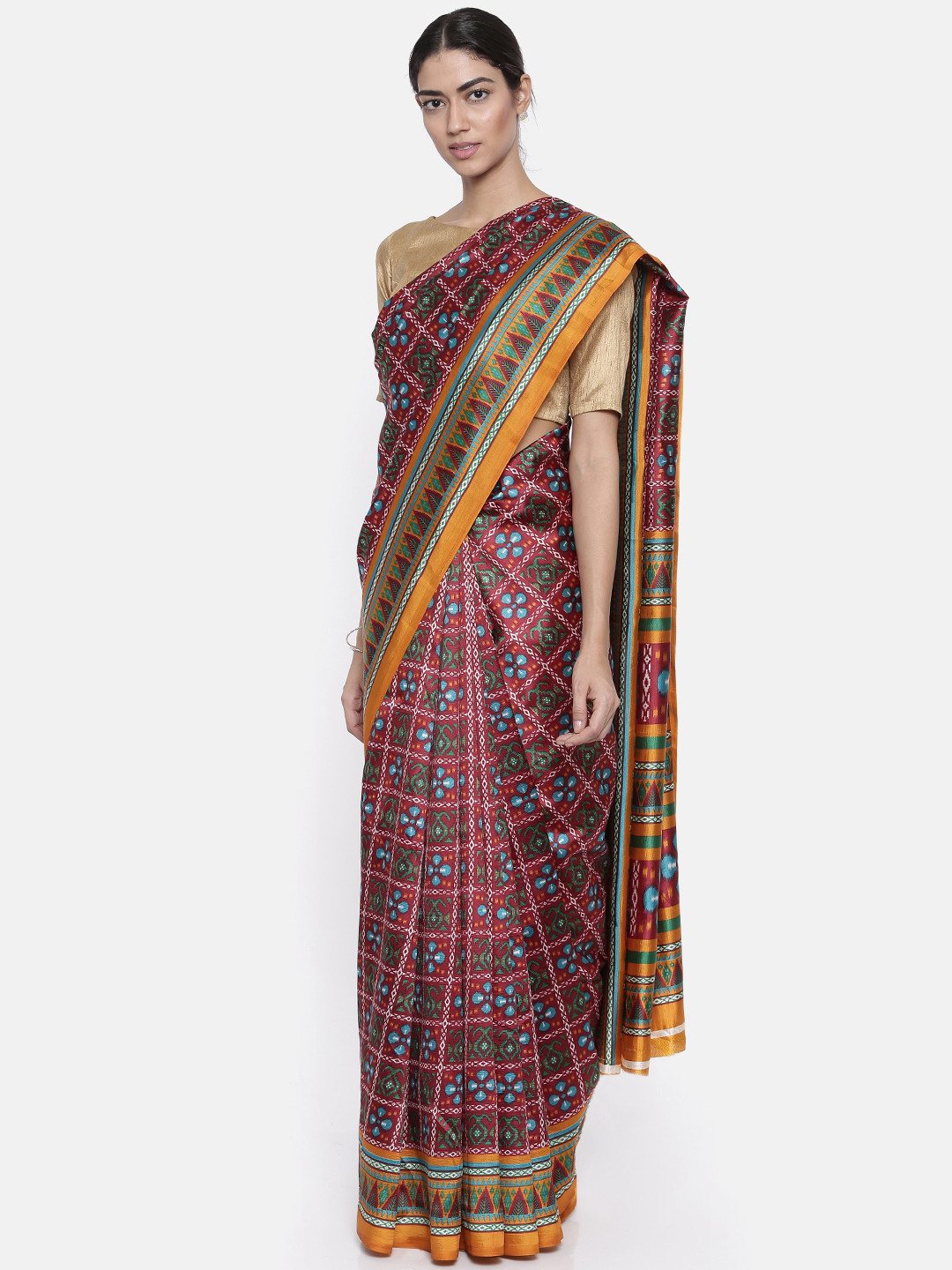 Buy KUPINDA Brown Printed Art Silk Saree Sarees for Women 4705001