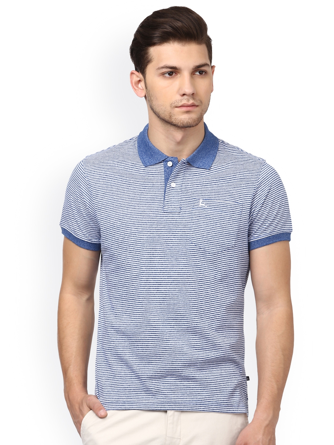 Buy Parx Men Blue & White Striped Polo Collar T Shirt - Tshirts for Men ...