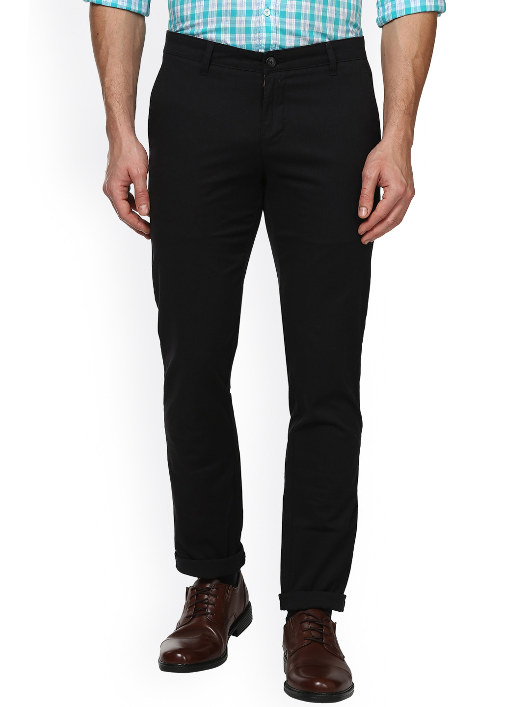 Buy Parx Men Black Slim Fit Solid Regular Trousers - Trousers for Men ...