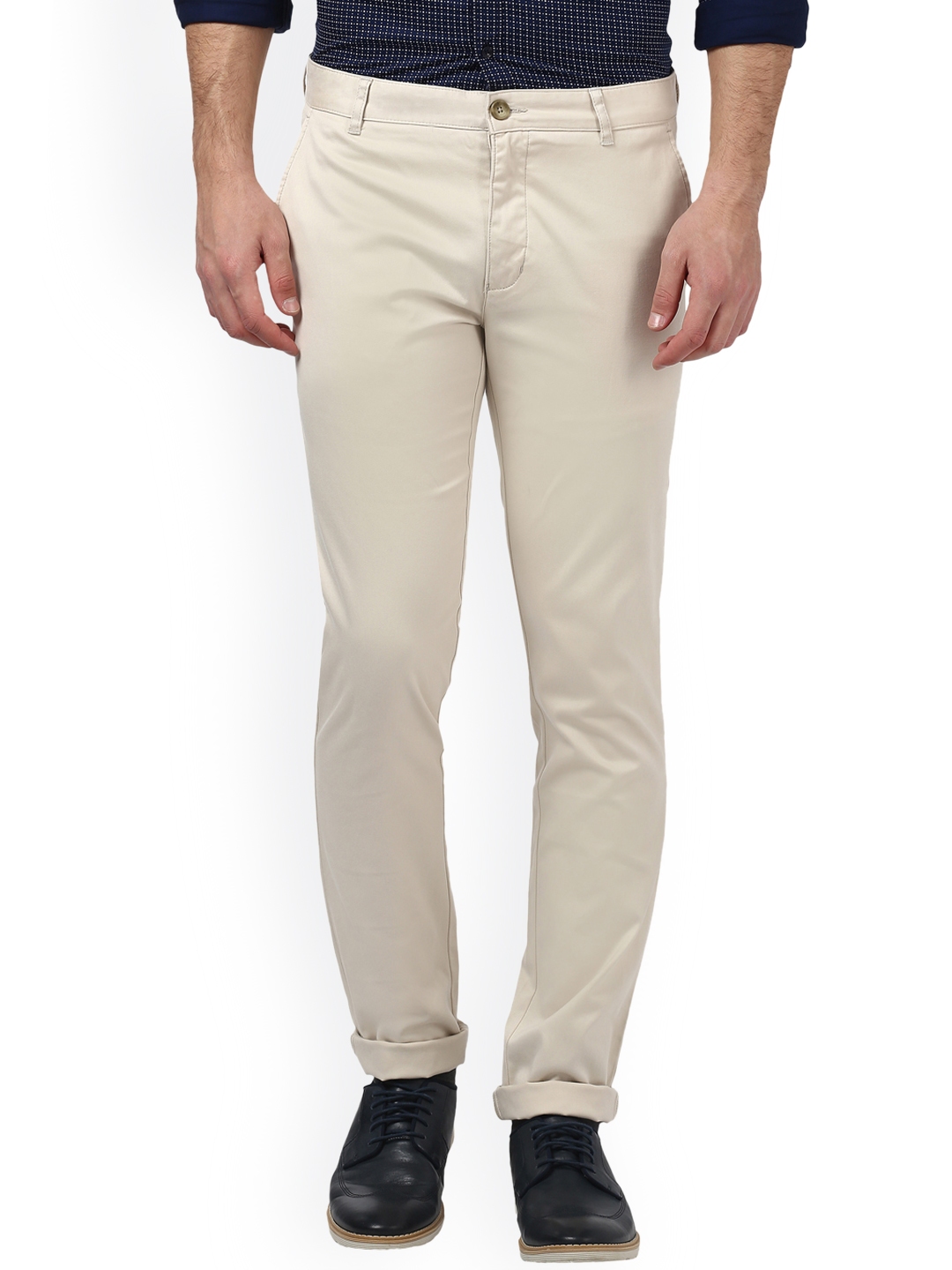 Buy Parx Men Cream Coloured Slim Fit Solid Chinos - Trousers for Men ...