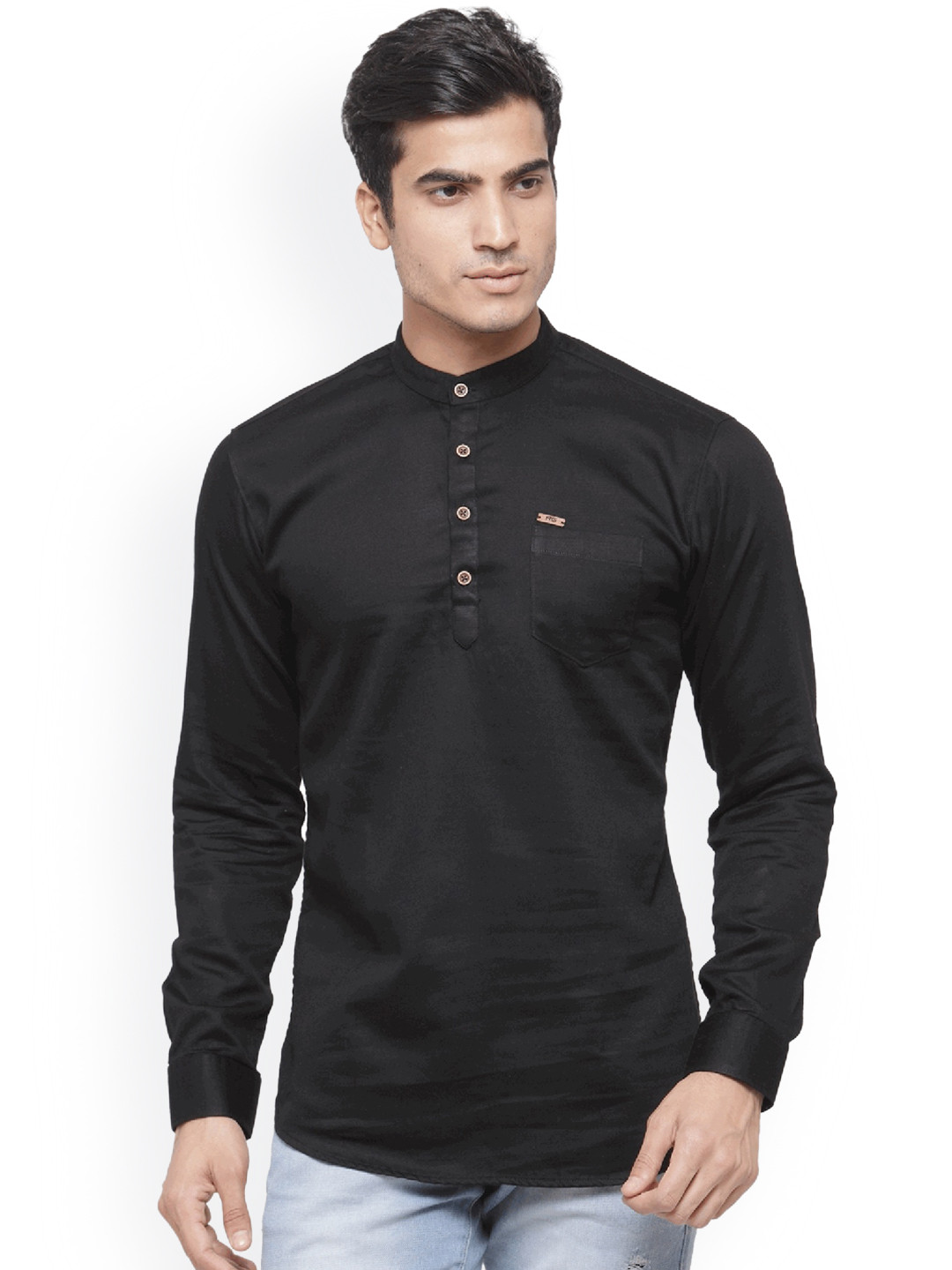 Buy RG DESIGNERS Men Black Solid Straight Kurta - Kurtas for Men ...