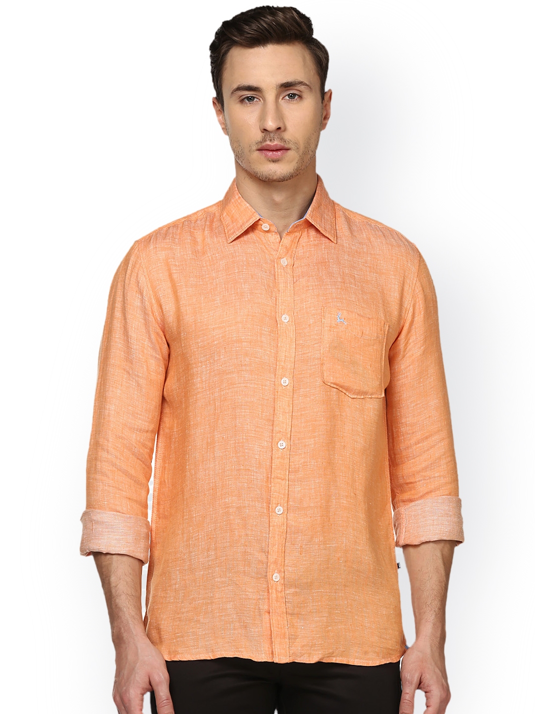 Buy Parx Men Orange Slim Fit Solid Casual Linen Shirt - Shirts for Men ...