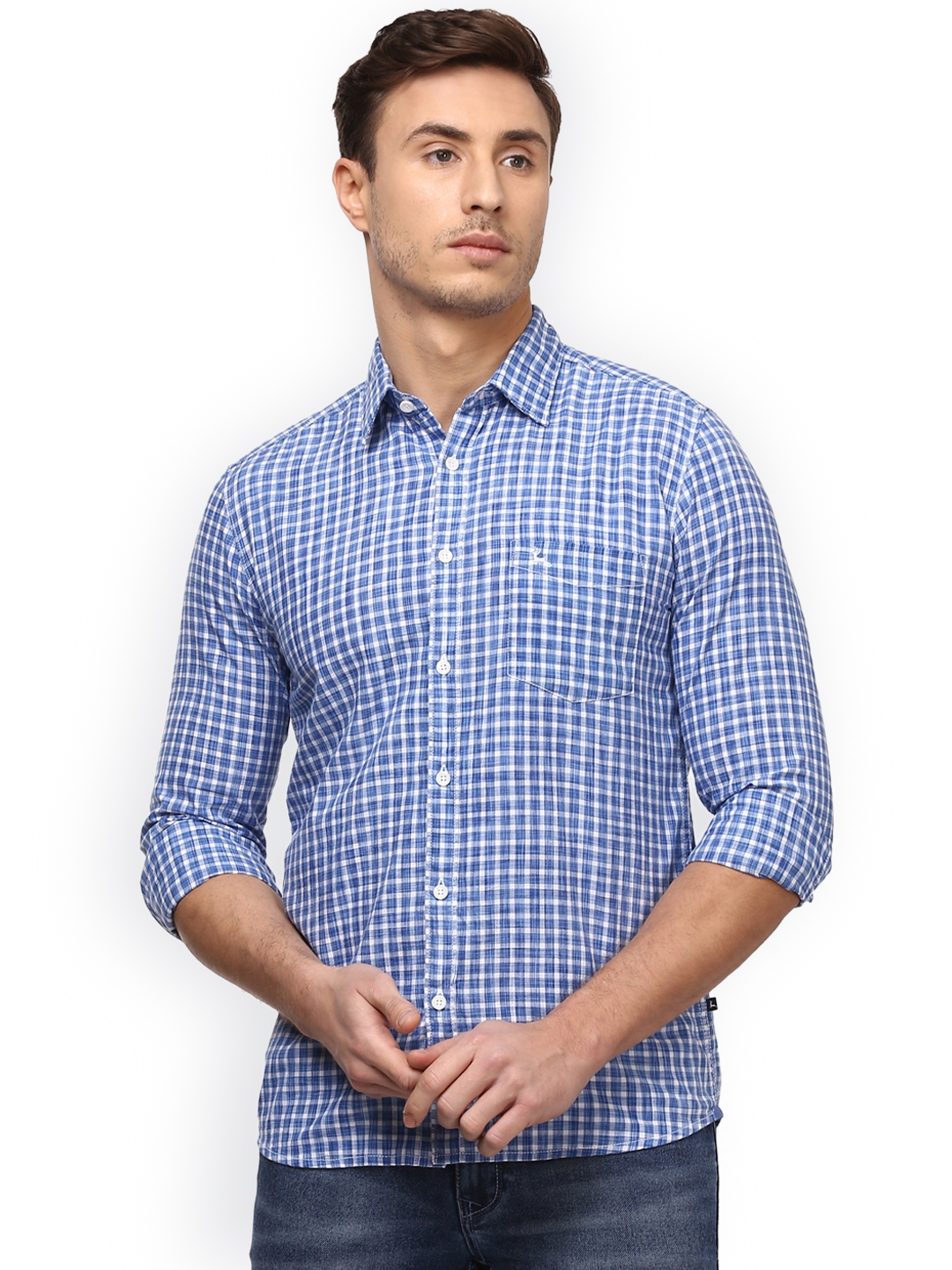 Buy Parx Men Blue & White Slim Fit Checked Casual Cotton Shirt - Shirts ...