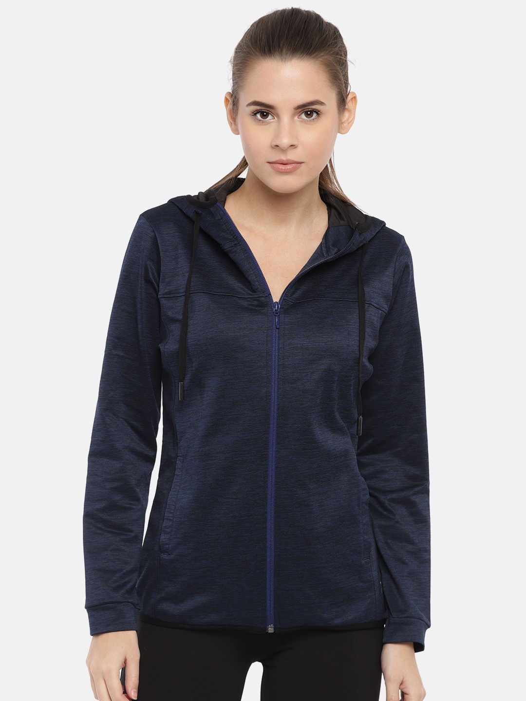 Buy HRX By Hrithik Roshan Women Navy Blue Hooded Running Sweatshirt ...