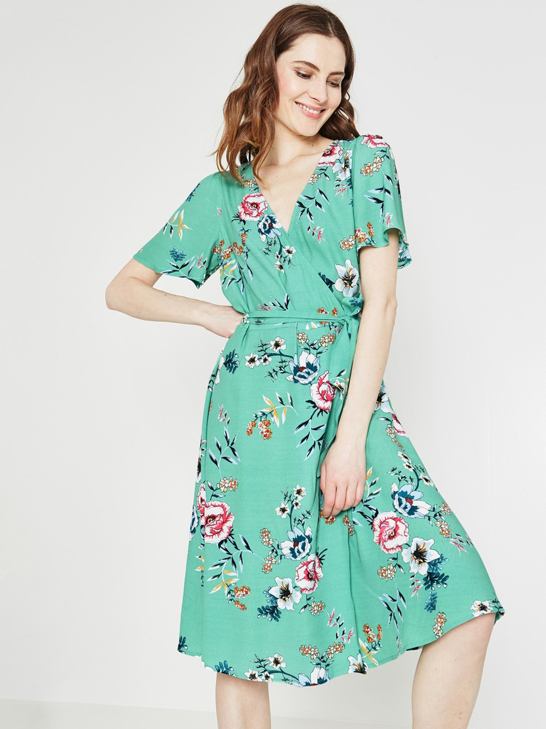 Buy Promod Women Green Floral Print Fit And Flare Dress - Dresses for ...