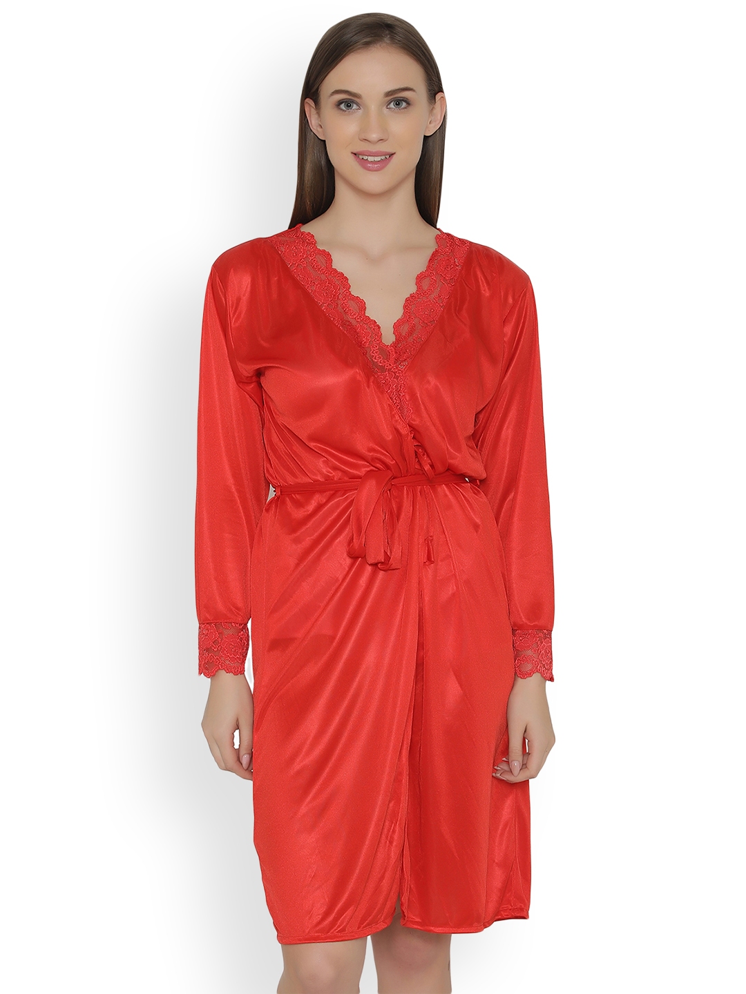 satin knee length robe