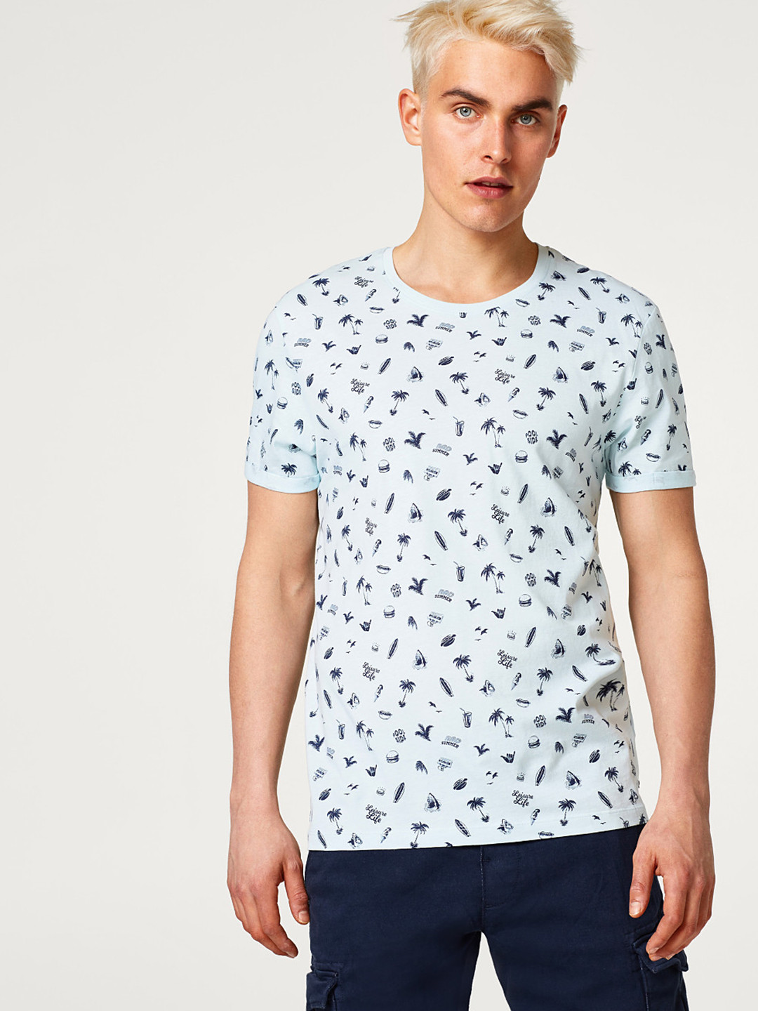Buy ESPRIT Men Blue Printed Round Neck T Shirt Tshirts for Men 4890874 Myntra