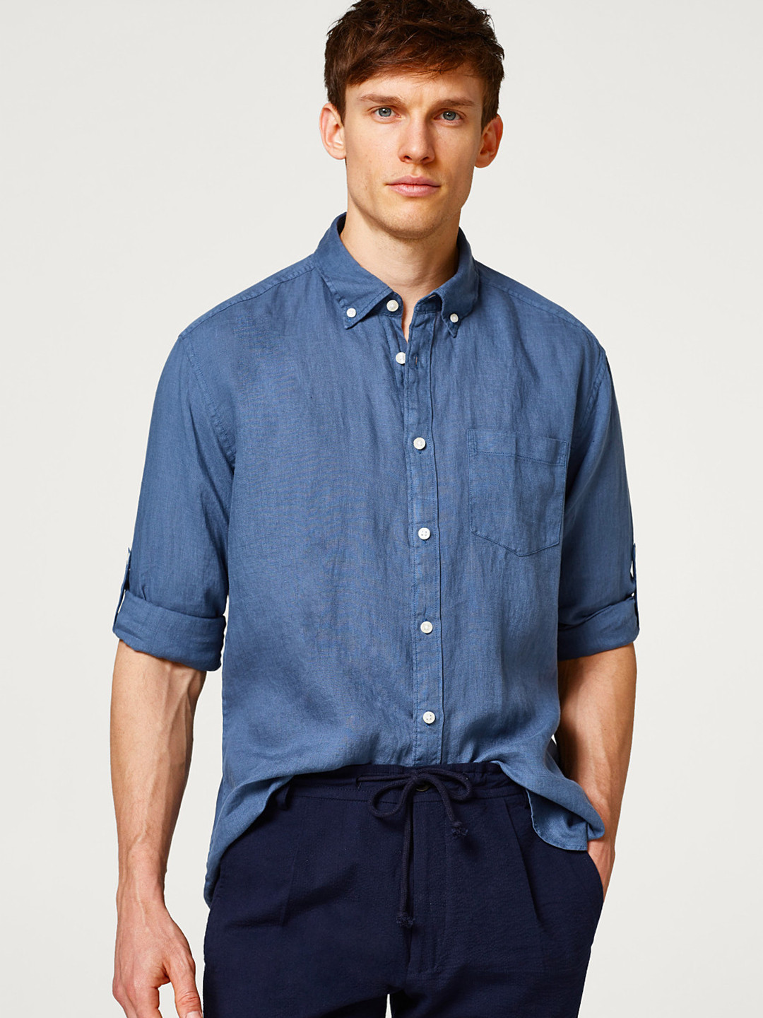 Buy ESPRIT Men Blue Linen Solid Casual Shirt Shirts for Men 4890972
