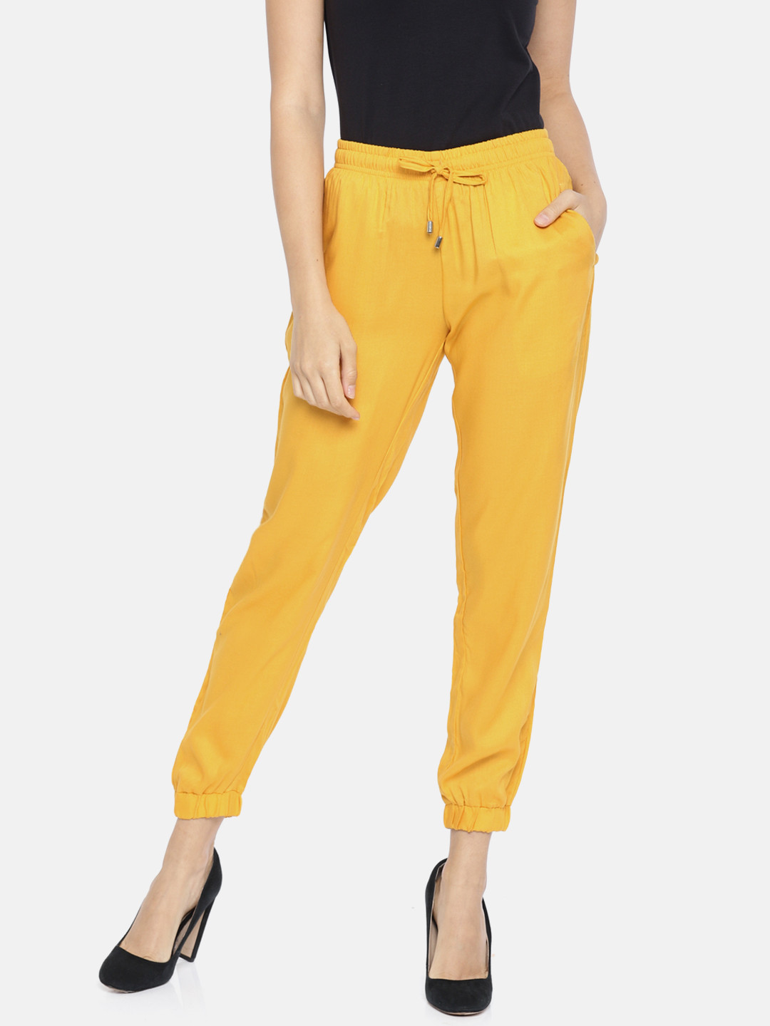 Buy Go Colors Women Yellow Relaxed Regular Fit Solid Joggers Trousers for Women 4891882 Myntra