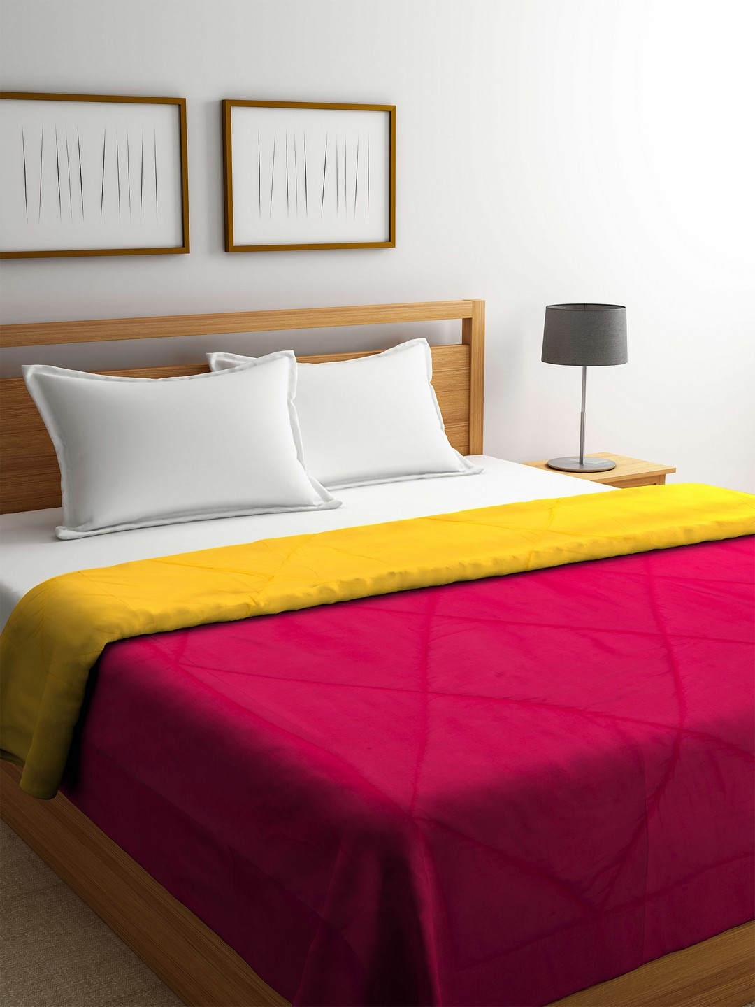 Buy BIANCA Pink & Yellow Solid AC Room 300 GSM Double Bed Comforter