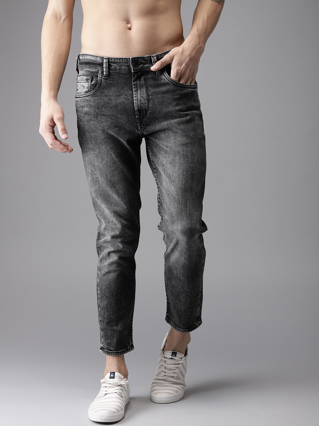 Buy HERE&NOW Men Grey Slim Fit Mid Rise Cropped Clean Look Stretchable