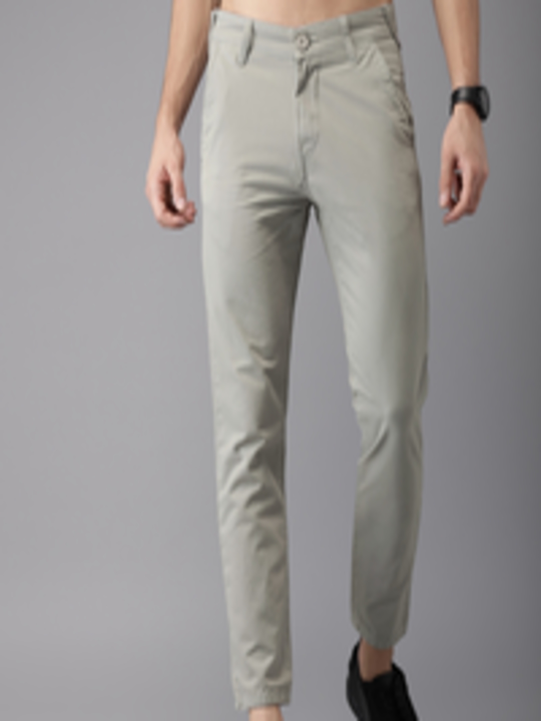 Buy HERE&NOW Men Grey Slim Fit Solid Cropped Chinos - Trousers for Men ...