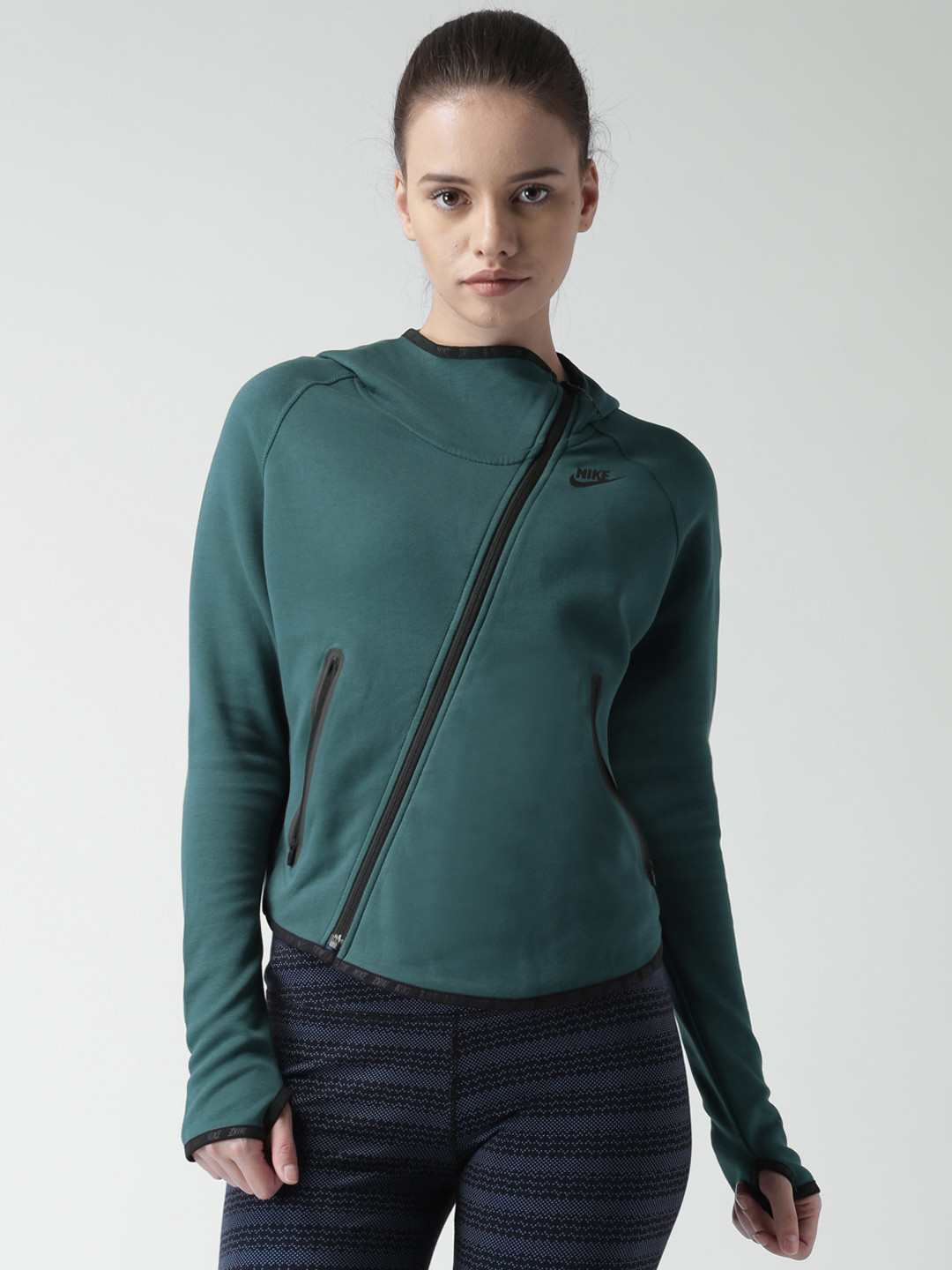 Buy Nike Women Teal Blue AS Tech FLC BTTRFLY FZ HO Hooded Jacket