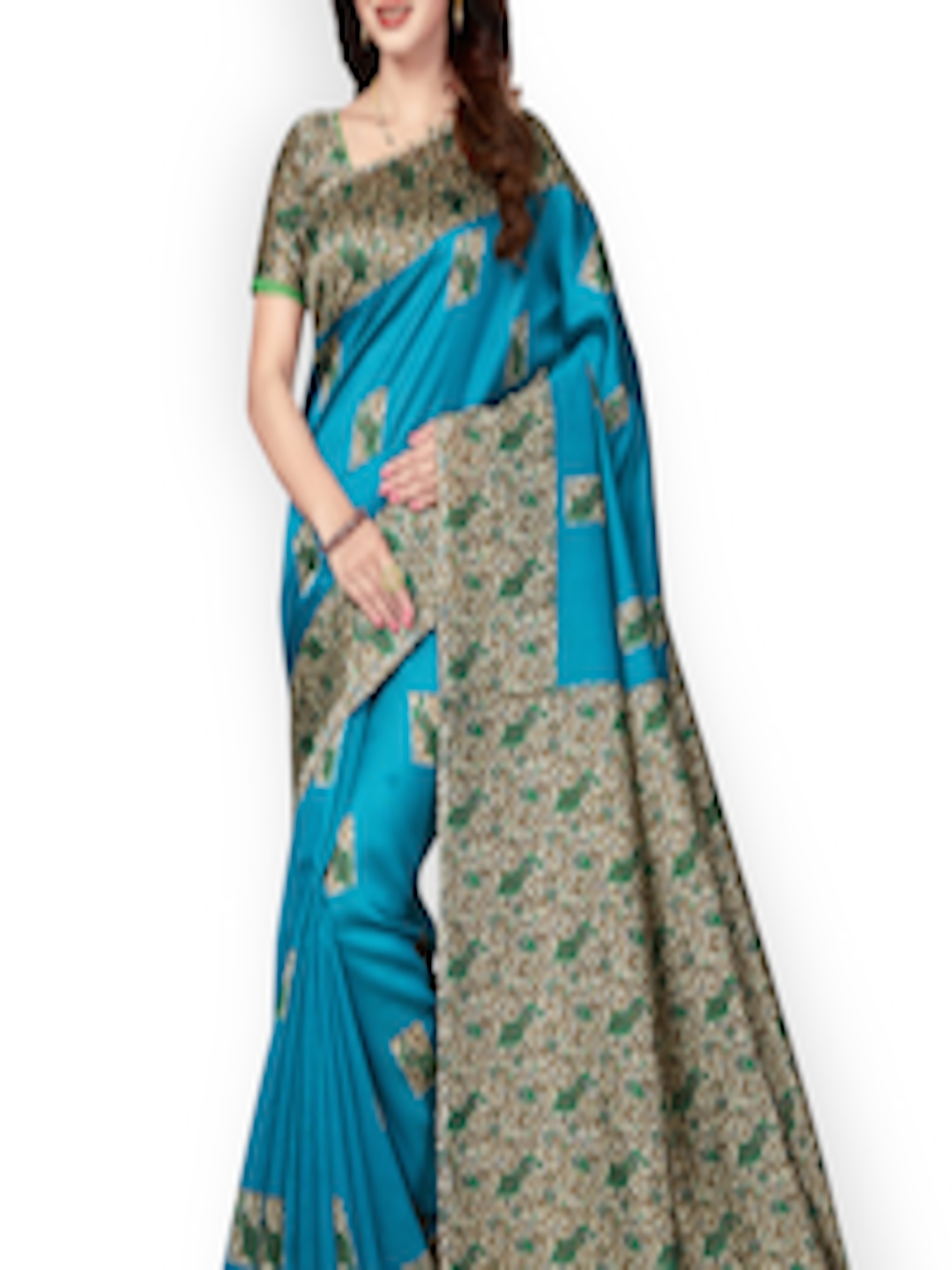 Buy Ishin Teal Art Silk Printed Mysore Silk Saree - Sarees for Women ...