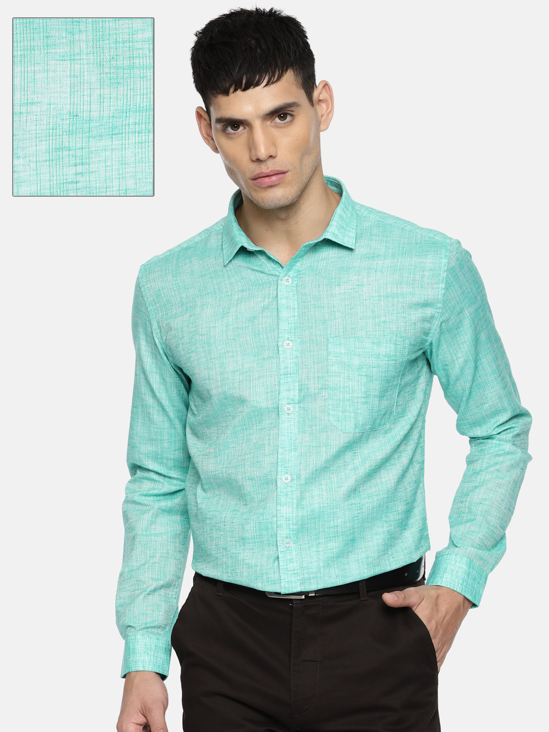 Buy Independence Men Sea Green Slim Fit Solid Formal Shirt Shirts for