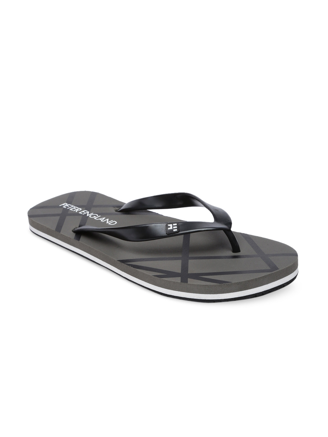 Buy Peter England Men Black & Grey Printed Thong Flip Flops Flip