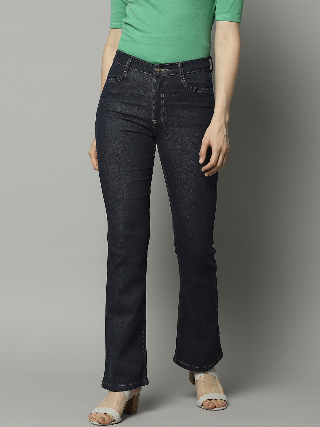 Buy Marks & Spencer Women Navy Blue Bootcut Slim Fit Mid Rise Clean