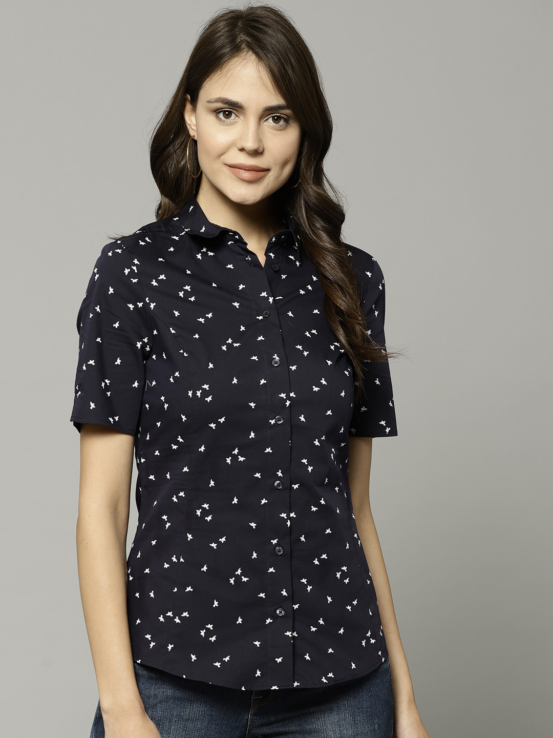 Buy Marks & Spencer Women Navy Regular Fit Printed Casual Shirt