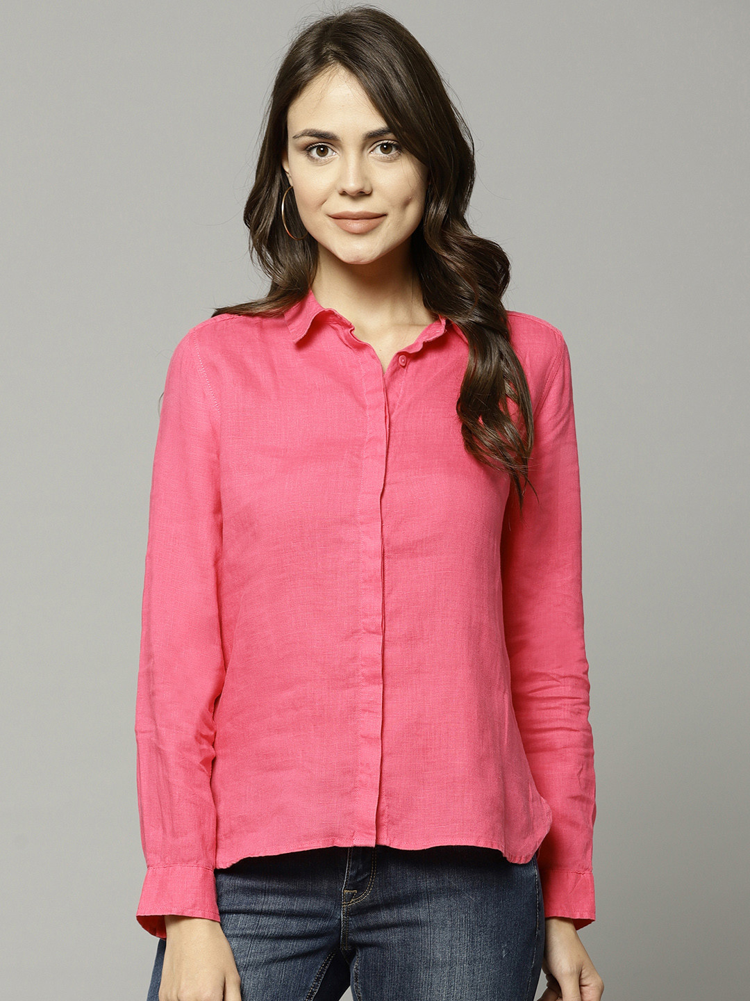 Buy Marks & Spencer Women Pink Linen Solid Casual Shirt Shirts for