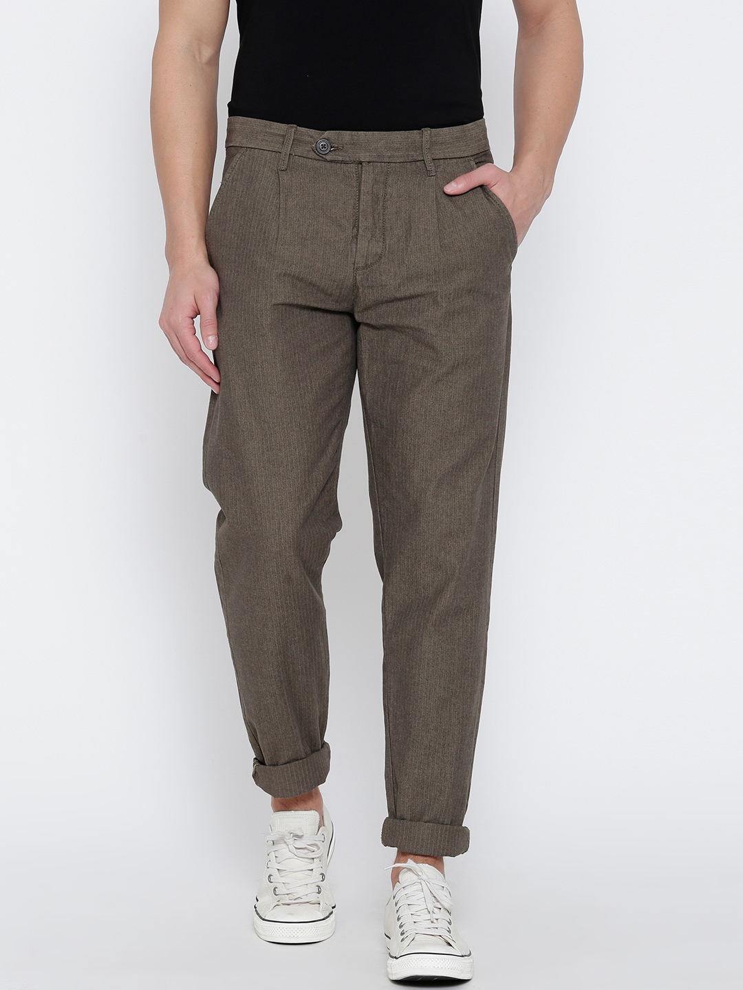 Buy Jack & Jones Men Grey Textured Casual Trousers - Trousers for Men ...