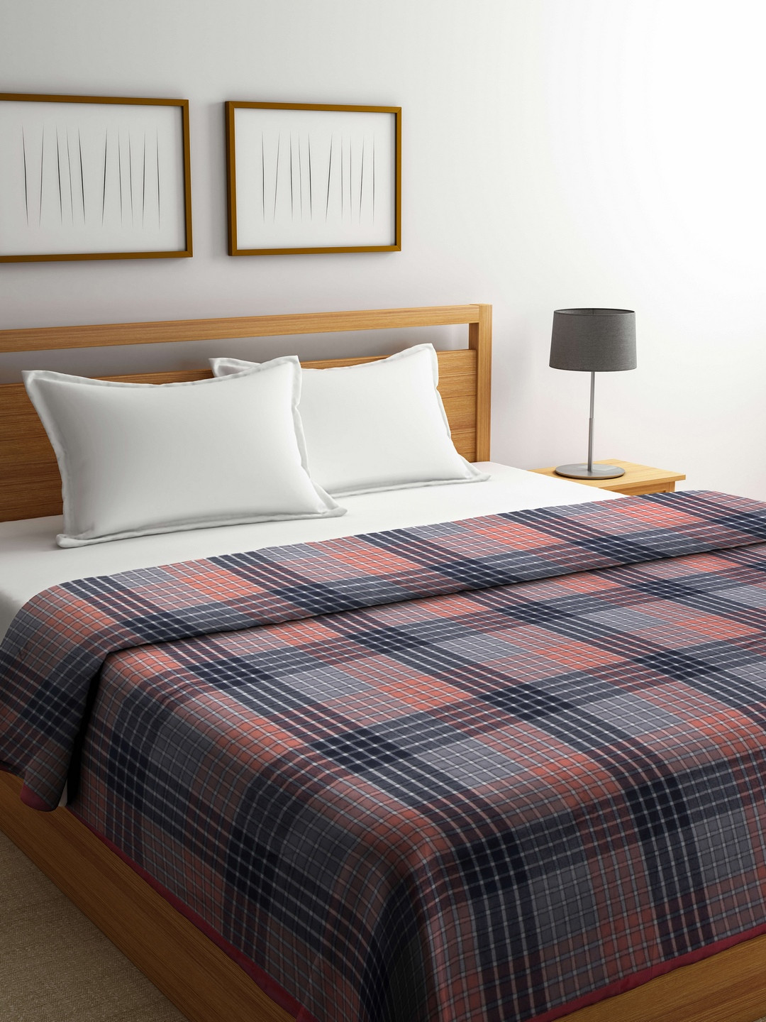 Buy Raymond Home Peach Coloured & Blue Checked Heavy Winter 233 GSM