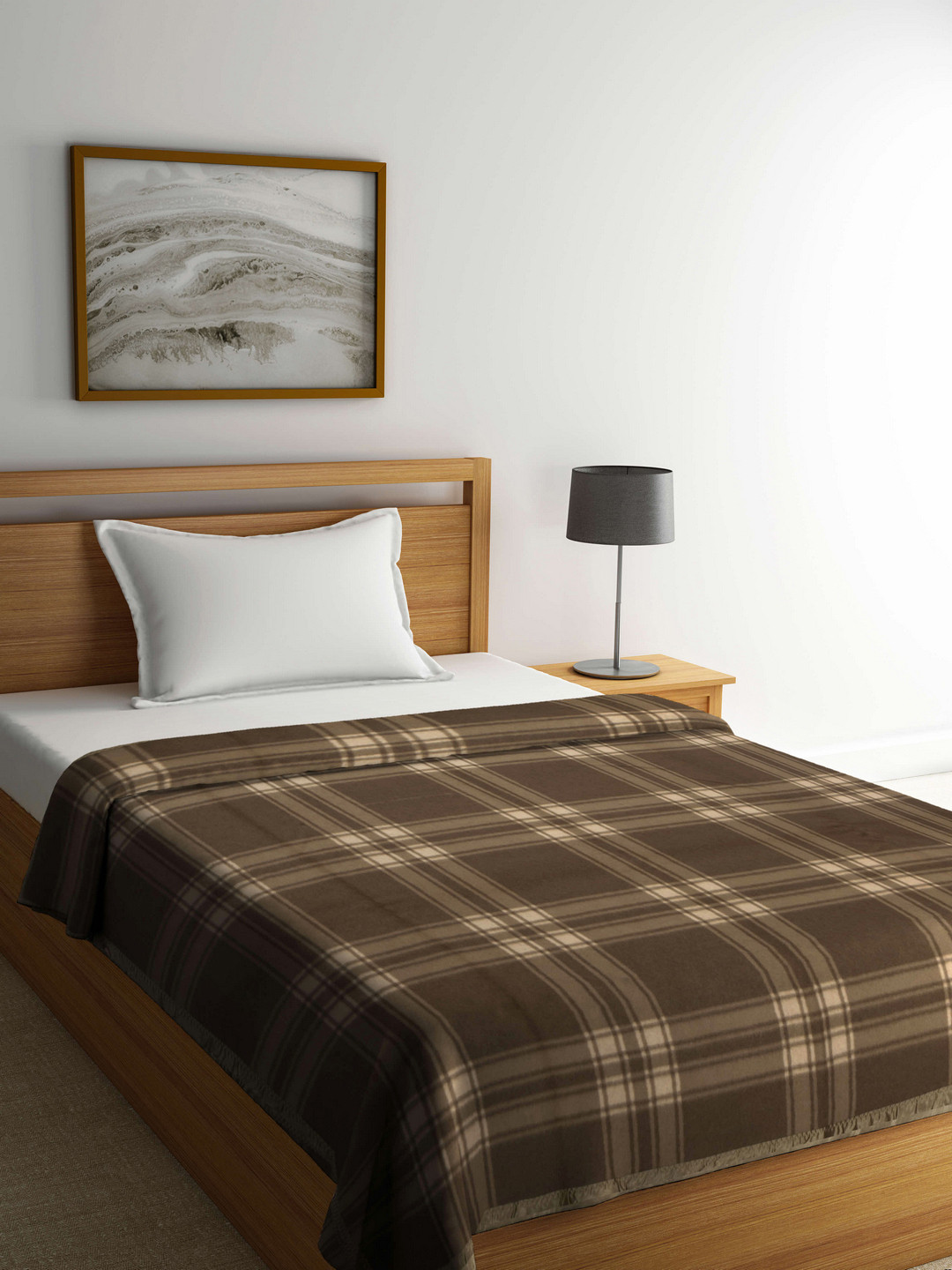 Buy Raymond Home Brown & Beige Checked Heavy Winter 550 GSM Single Bed