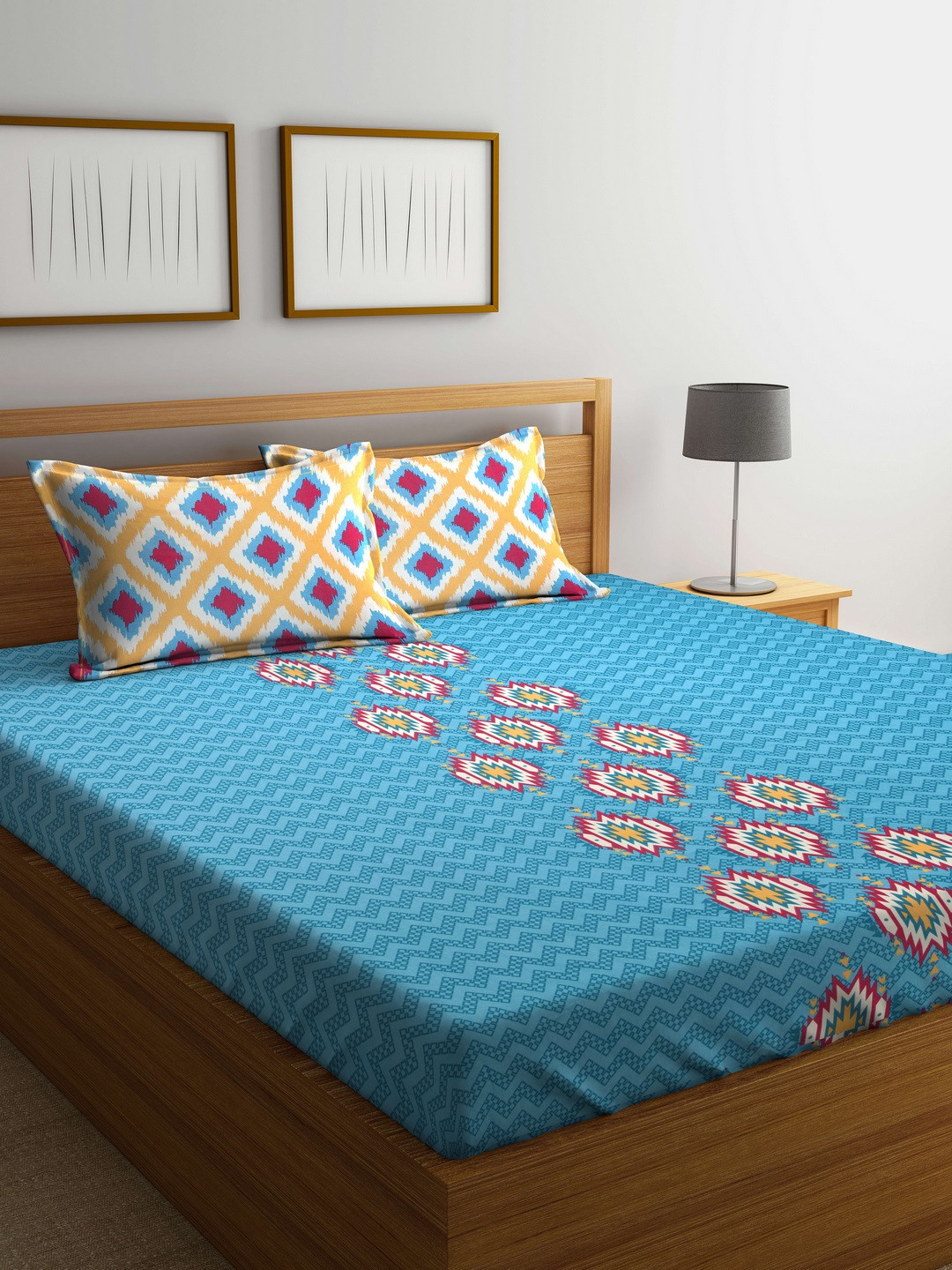 Buy BOMBAY DYEING Blue Abstract Flat 120 TC Cotton 1 King Bedsheet With