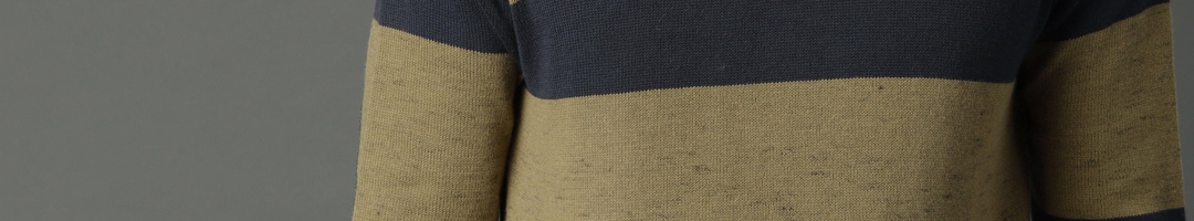 Buy Roadster Men Olive Green & Navy Blue Striped Pullover - Sweaters ...