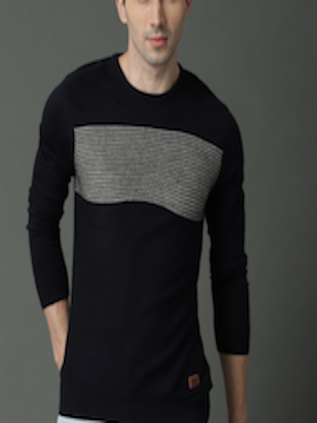 Buy Roadster Men Navy Blue Solid Sweater - Sweaters for Men 5125858 ...