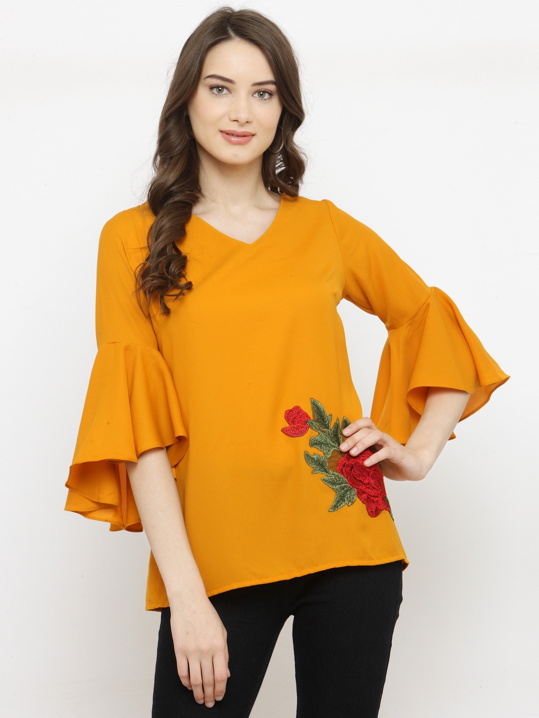Buy PlusS Women Mustard Embroidered A Line Top - Tops for Women 5126274 ...